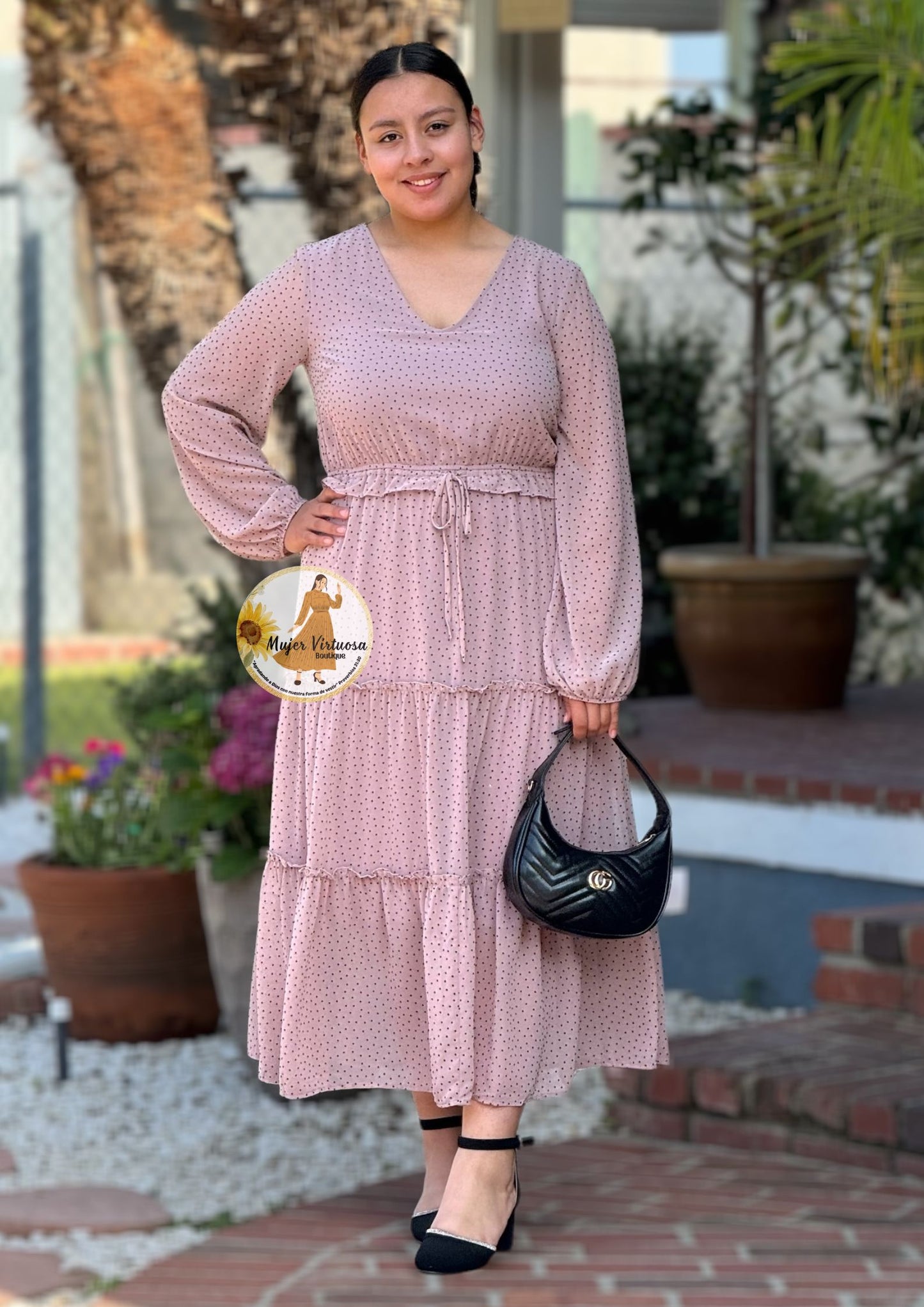 Blush Polka Dot Midi Dress