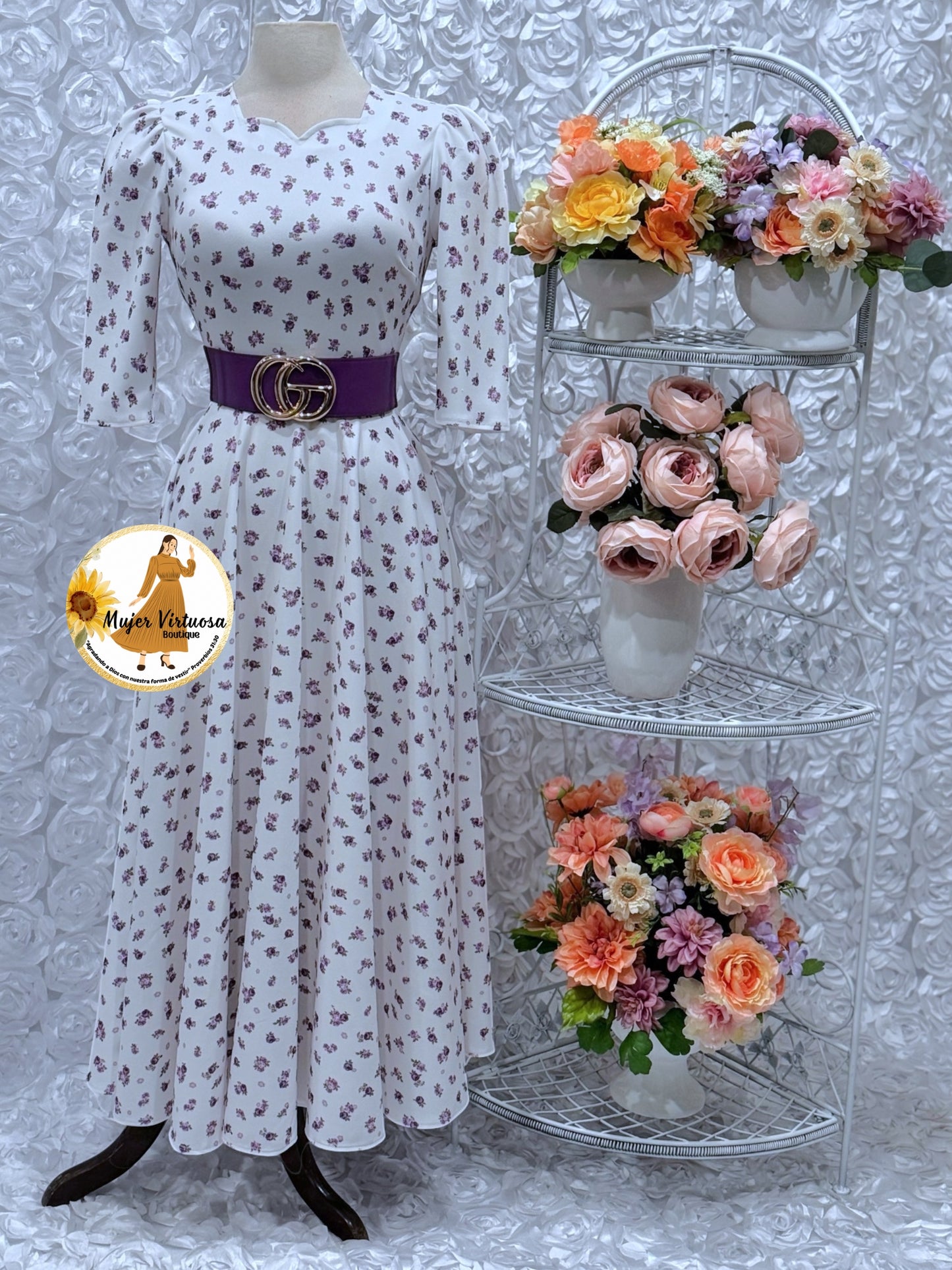 Lucy White/Purple Floral Dress