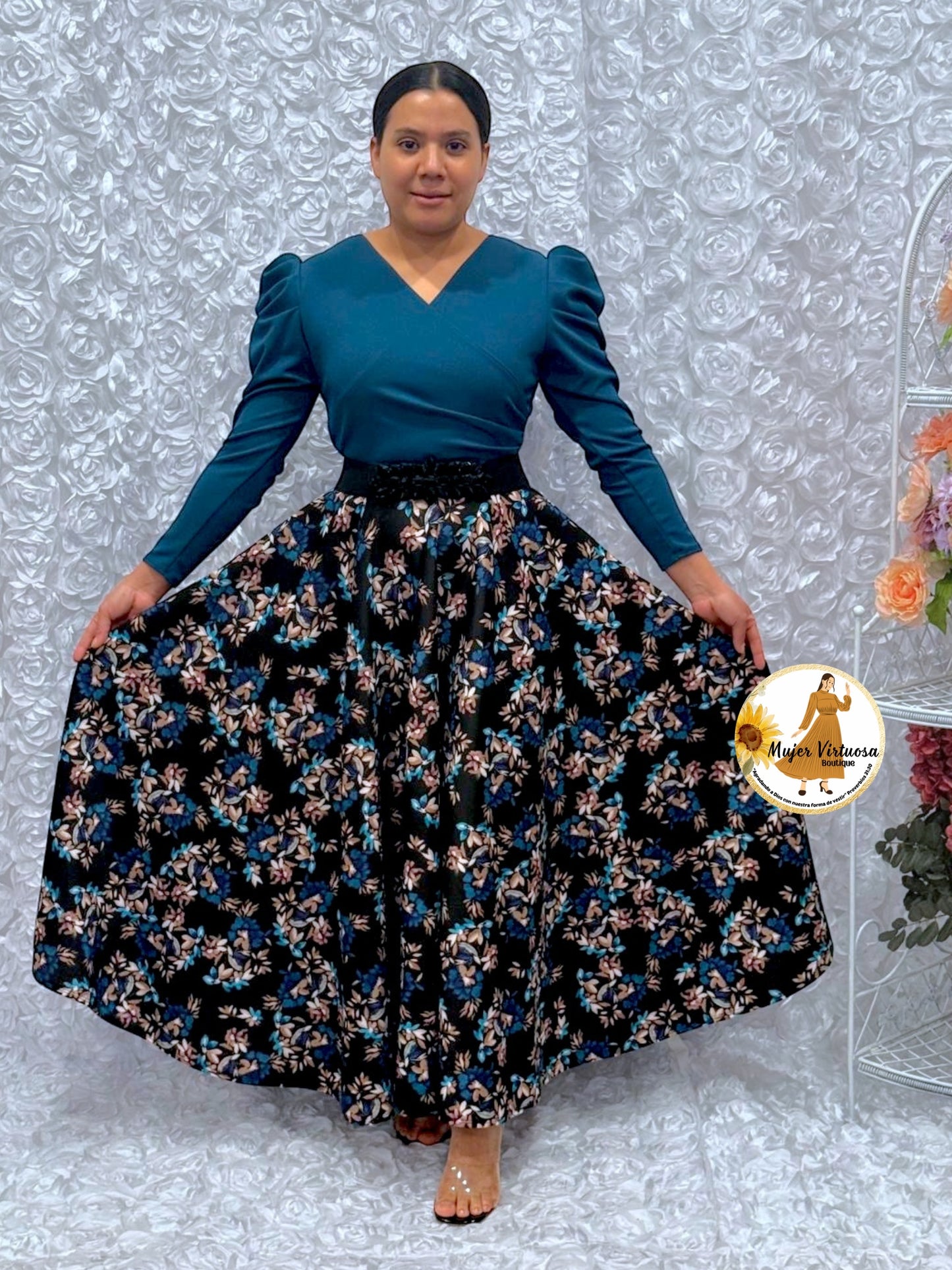 Larissa Teal & Black Floral Dress