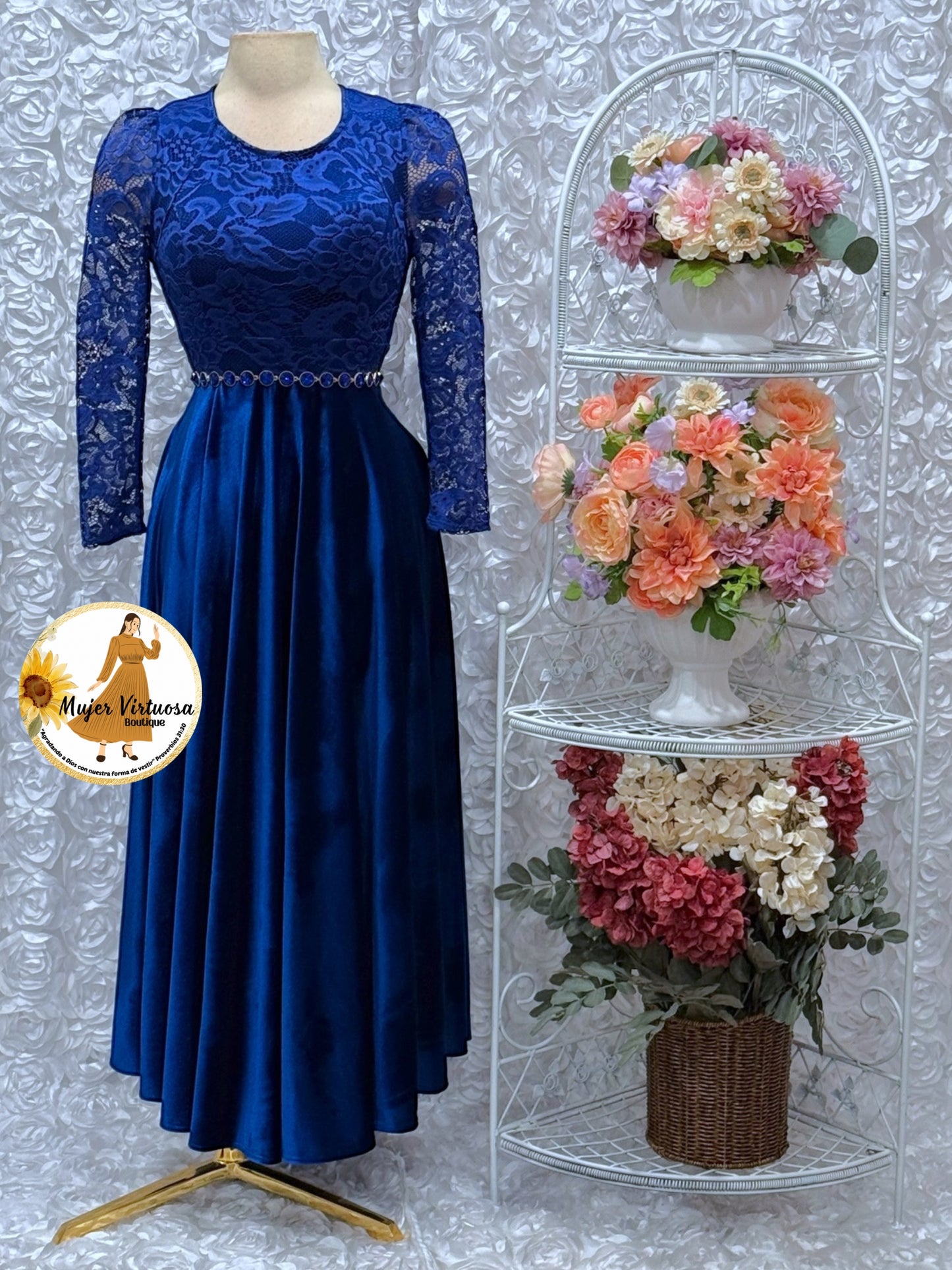 Royal Blue Lace & Velvet Dress