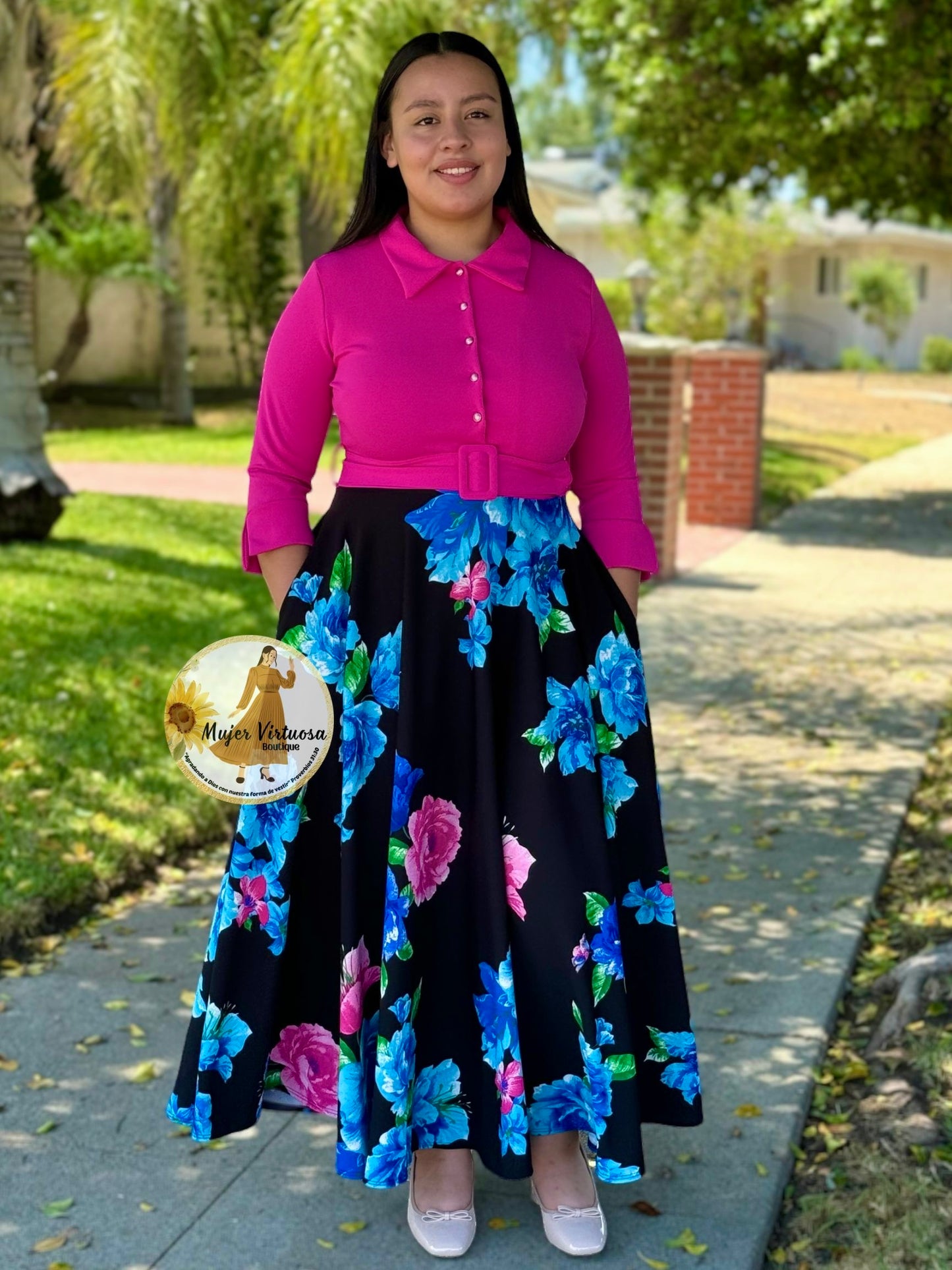 Hadassah Fucsia Belted Floral Dress