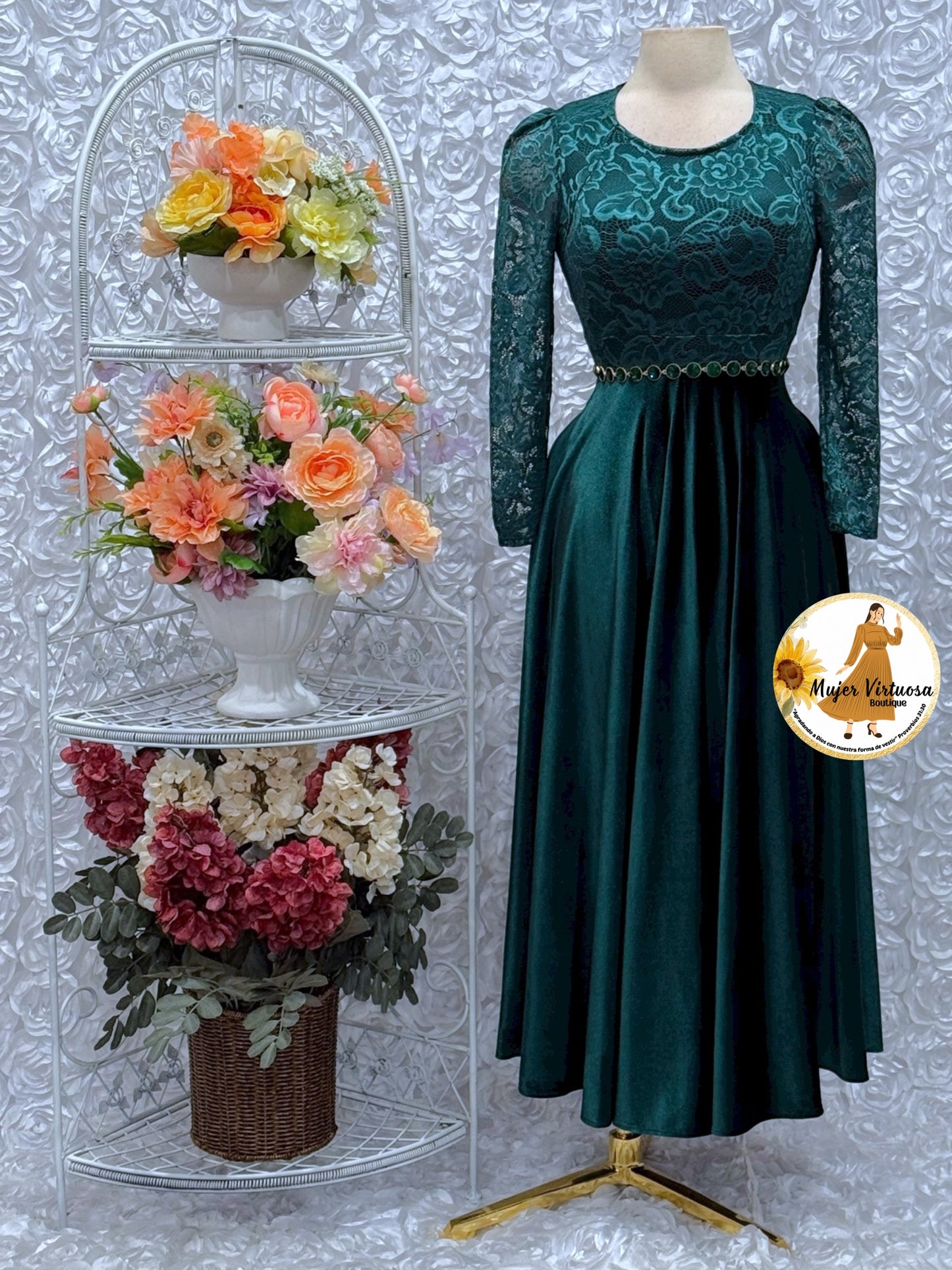 Emerald Lace & Velvet Dress