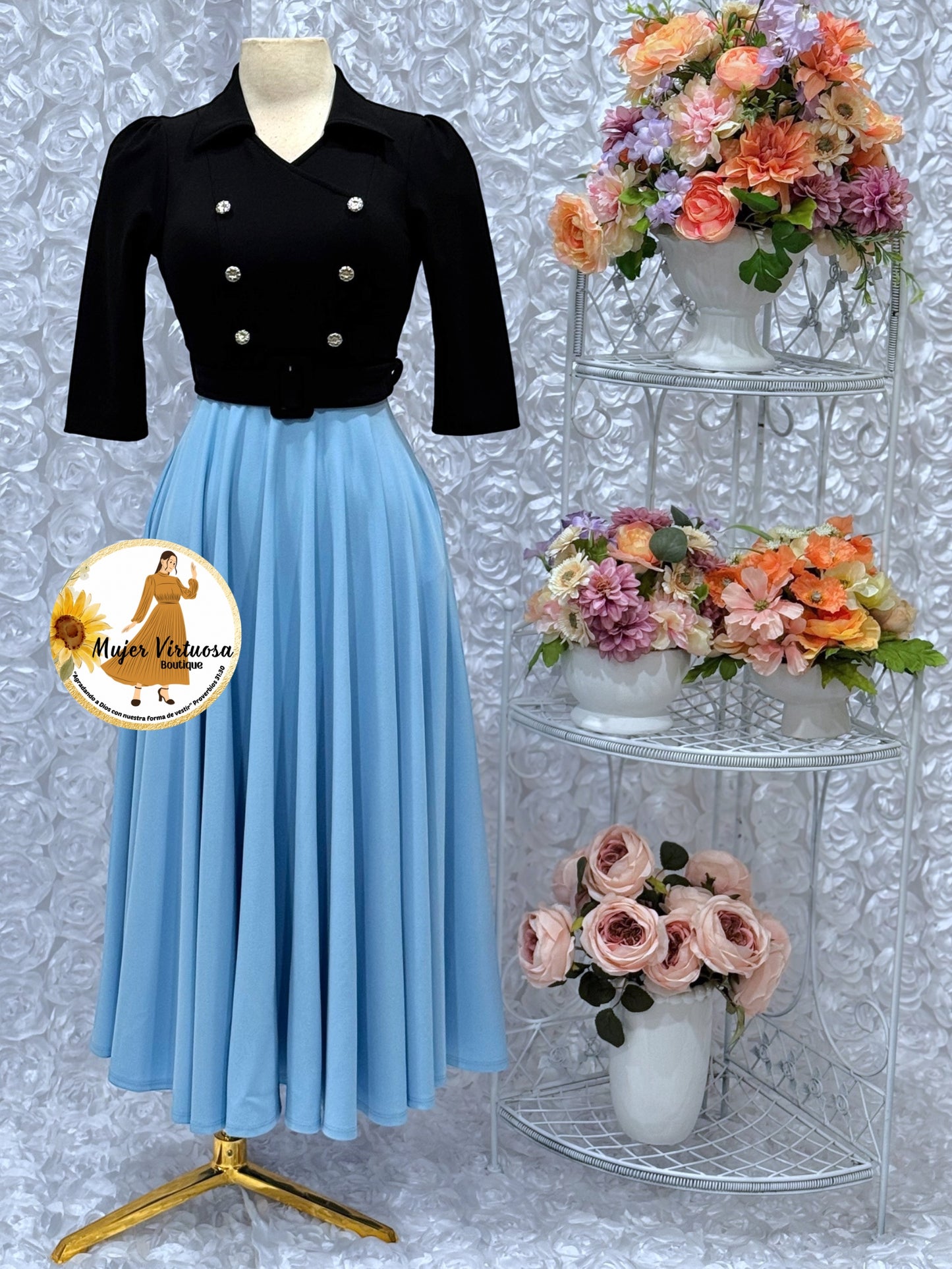 Frida Black/Sky Blue Dress