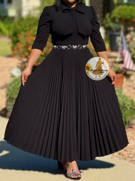 Melanie Black Pleated Dress