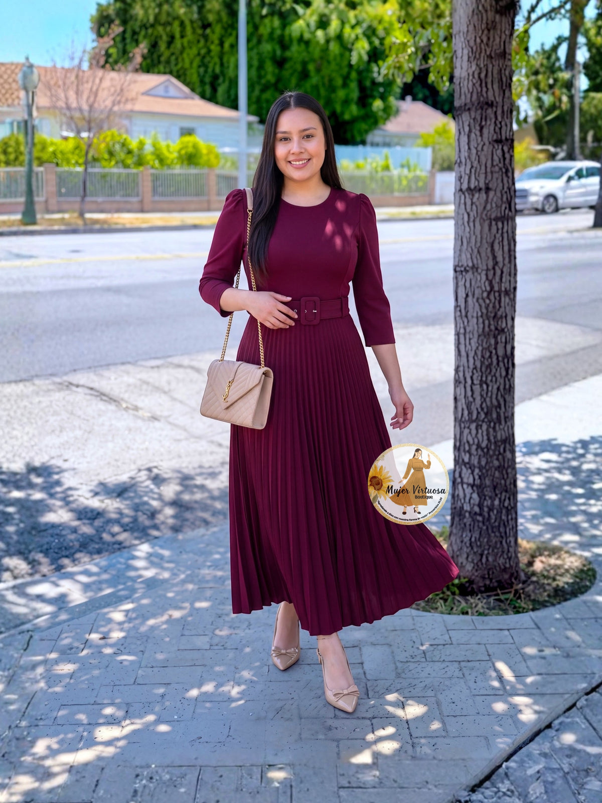 Sheila Burgundy Pleated Dress