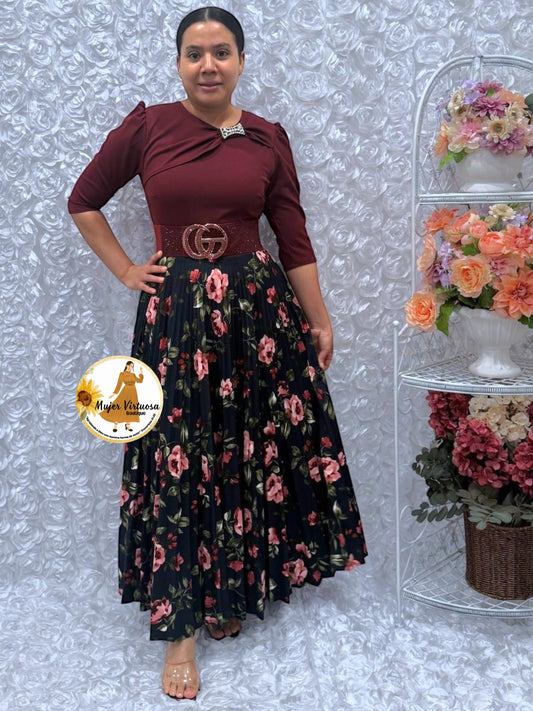 Rosalie Wine & Navy Floral Dress