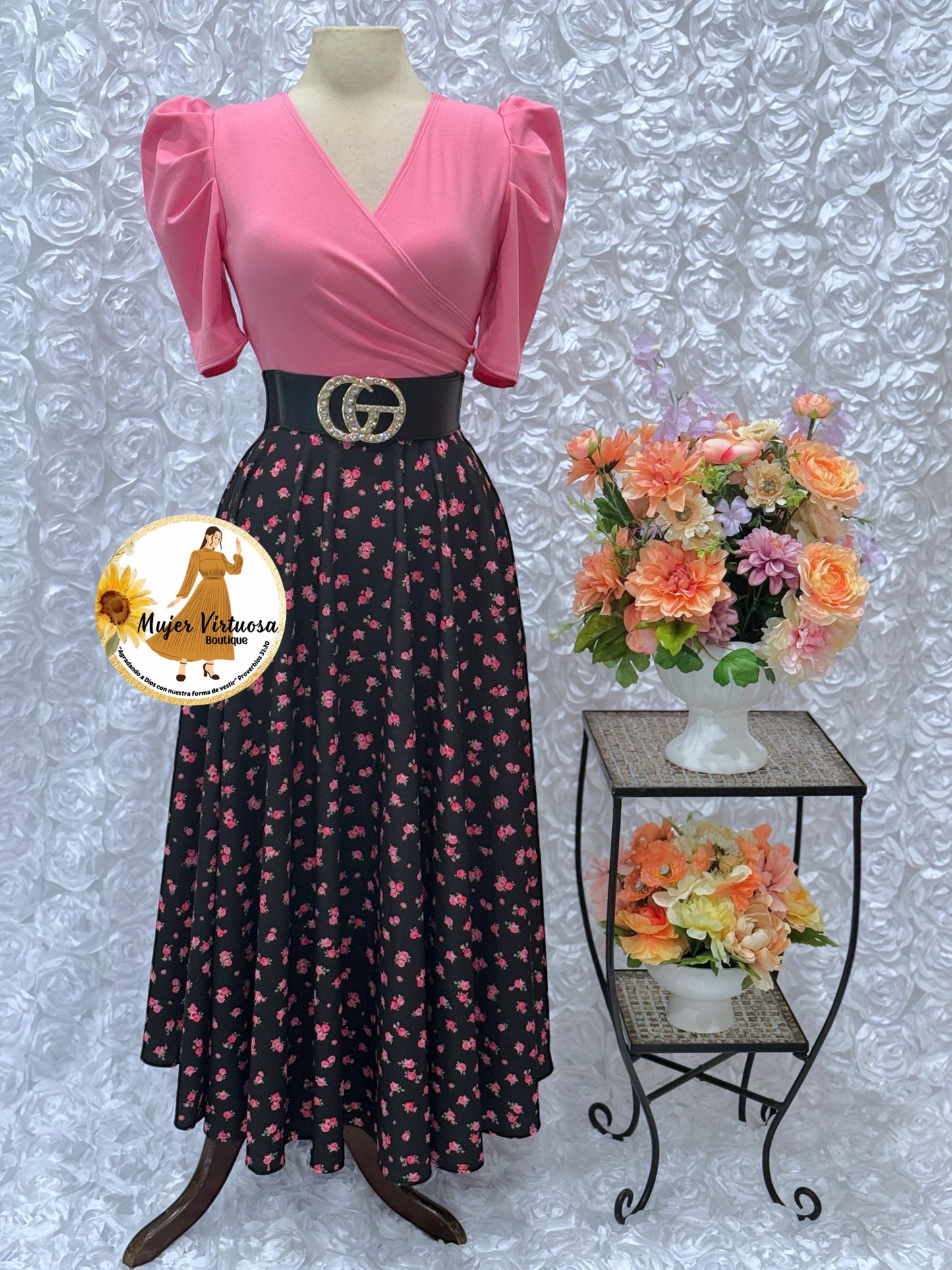 Susan Pink & Black Ditsy Dress