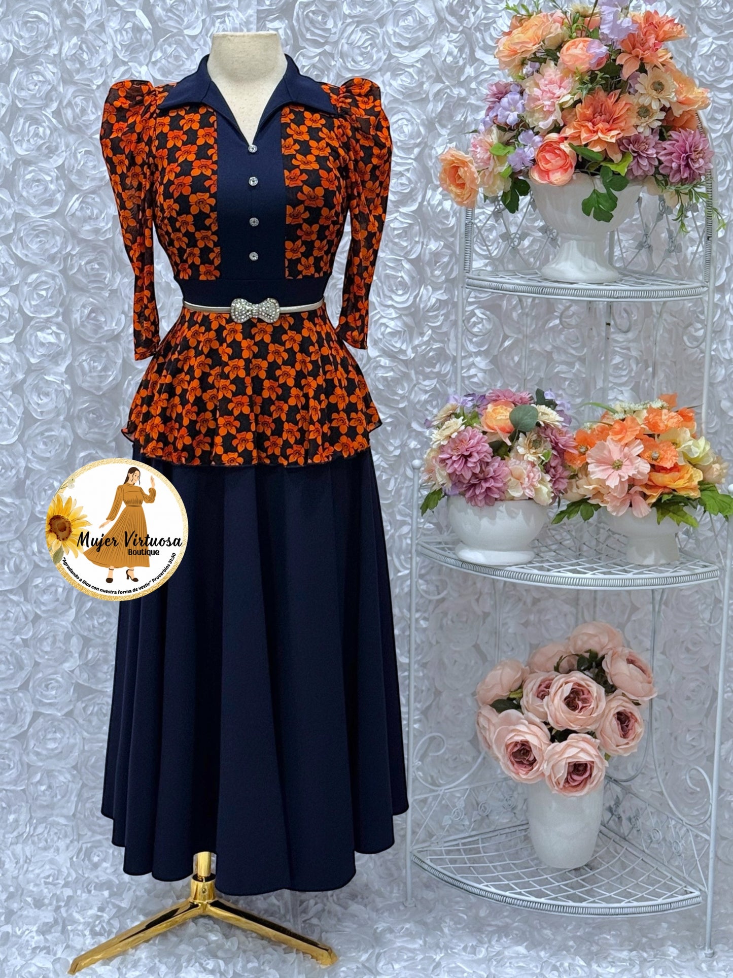 Analy Navy/Orange Floral Dress