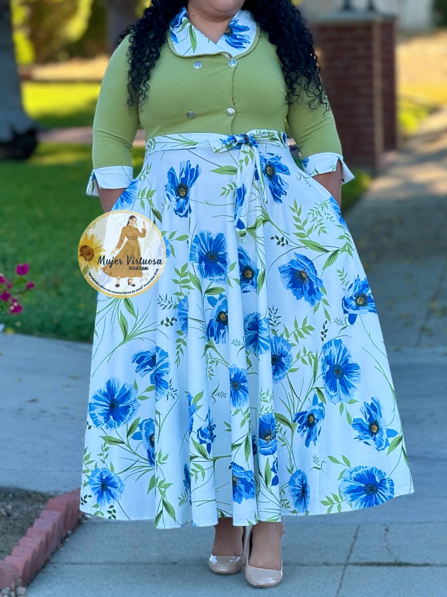 Raquel Green & White Floral Dress