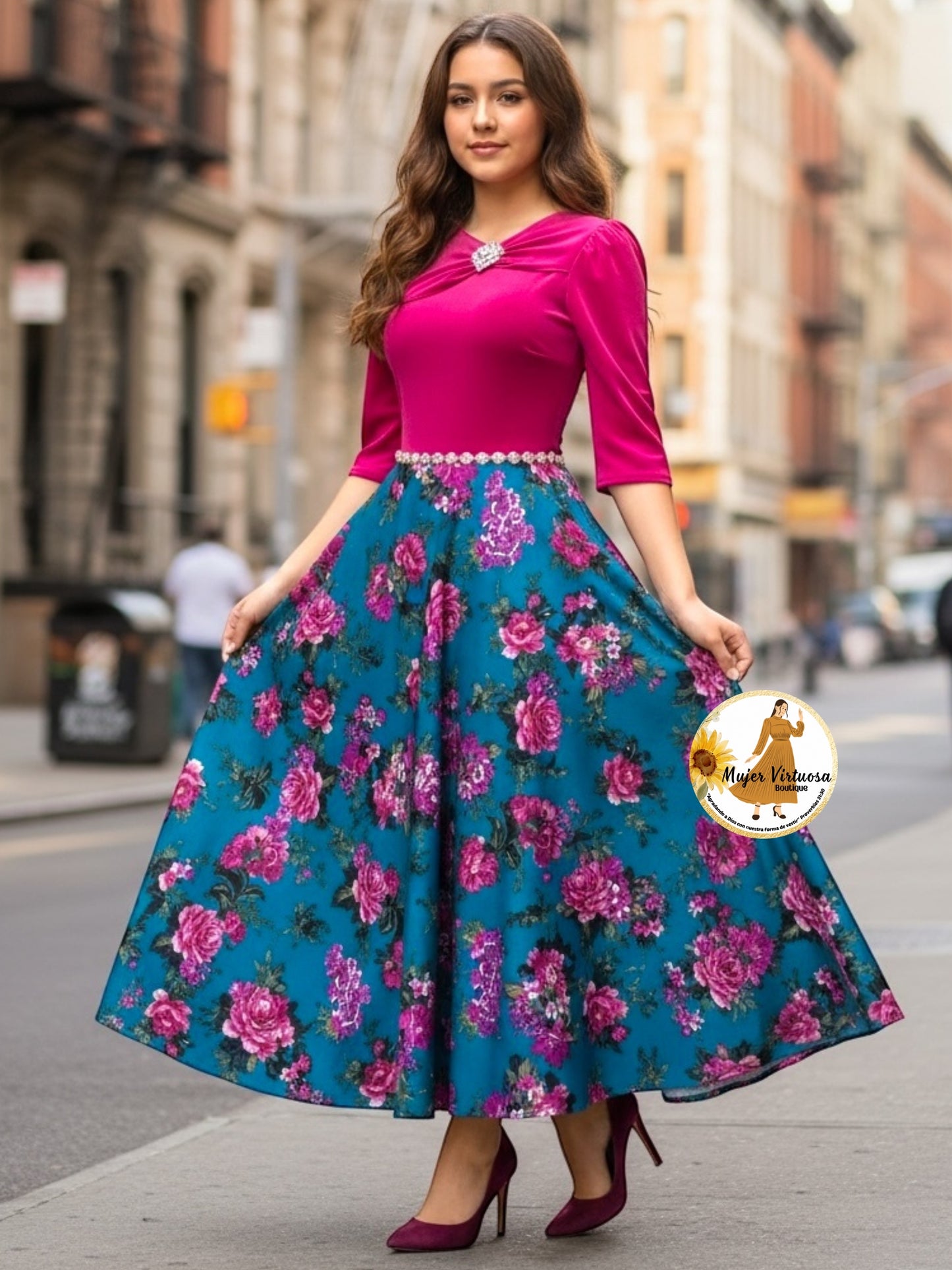 Rosalie Pink/Teal Floral Dress