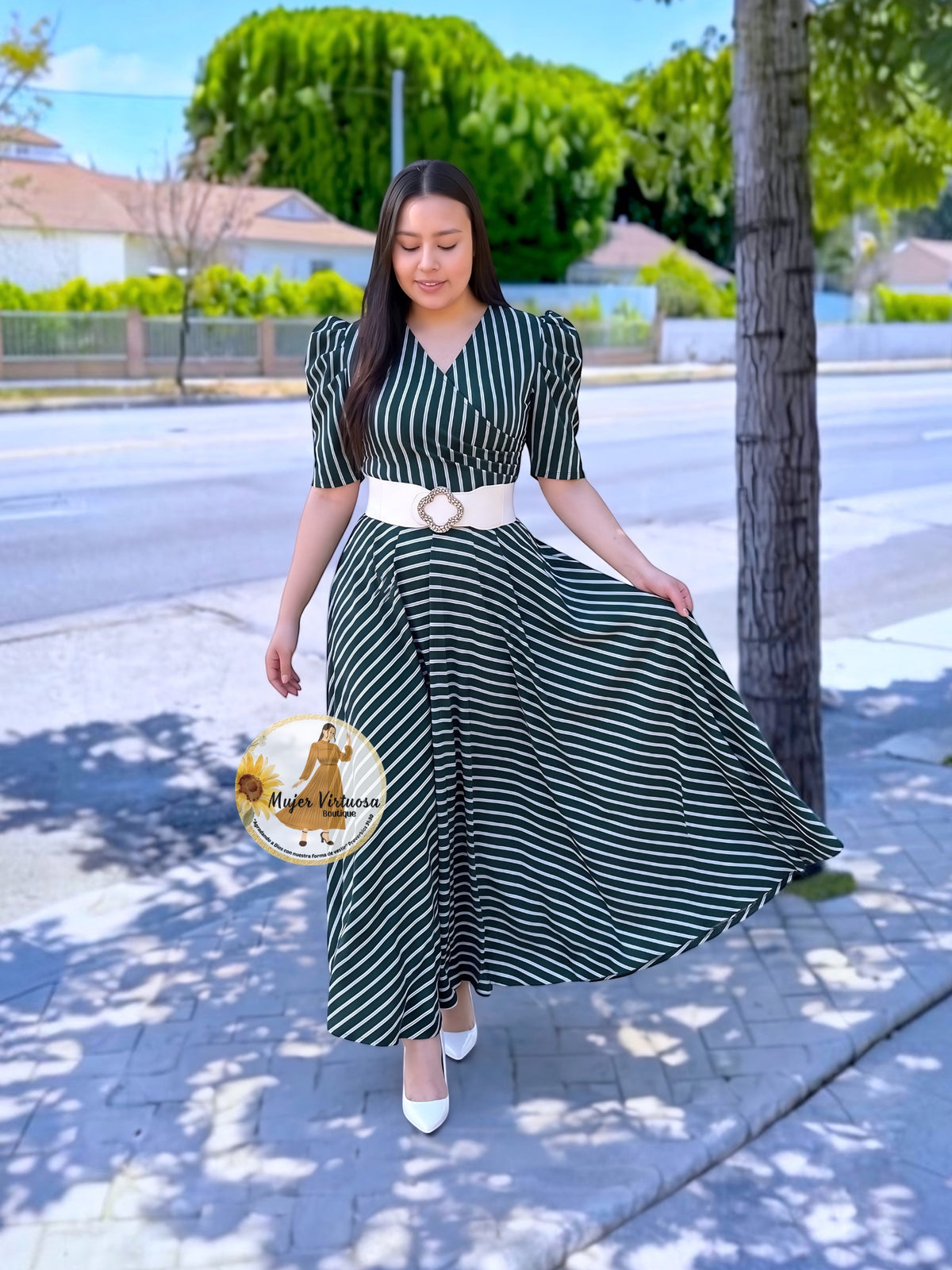 Susan Hunter Green Striped Dress
