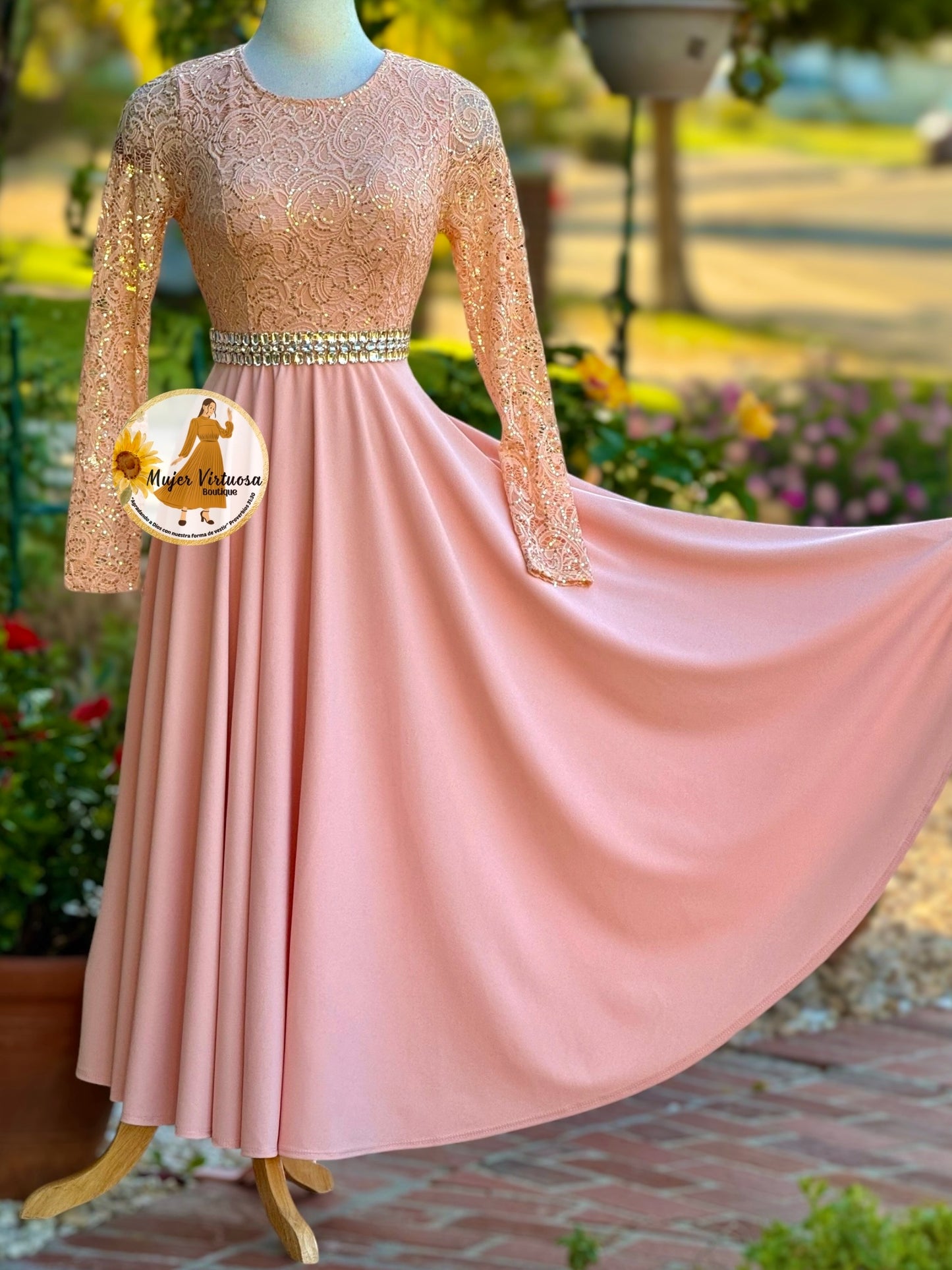 Anabel Peach Lace Dress