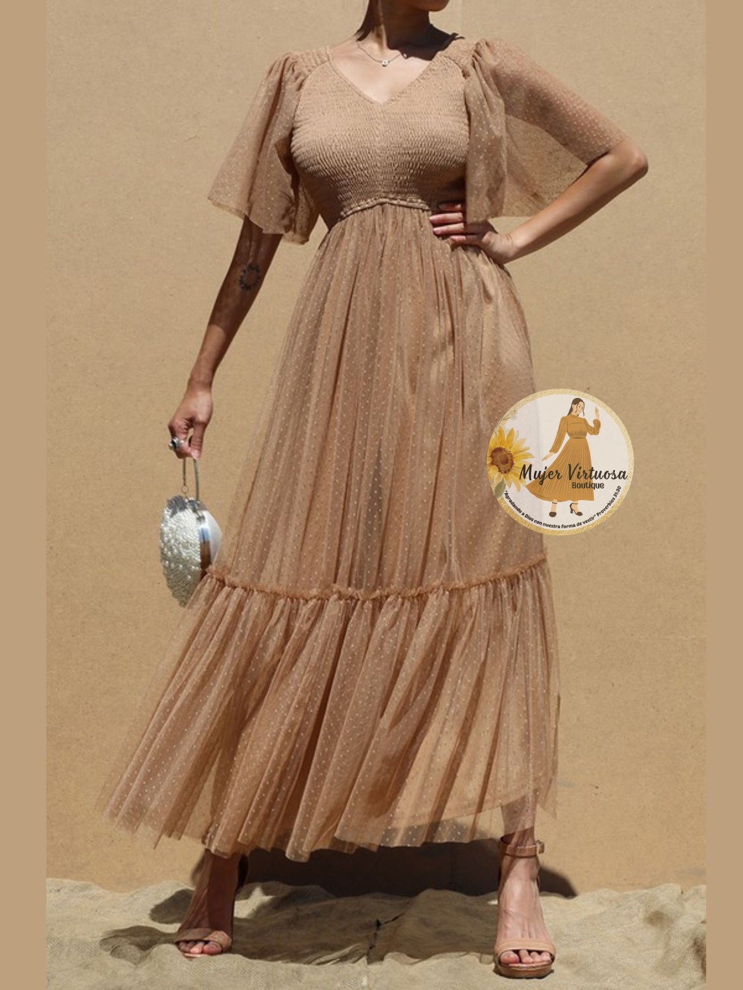 Candy Mesh Elegant Mocha Dress