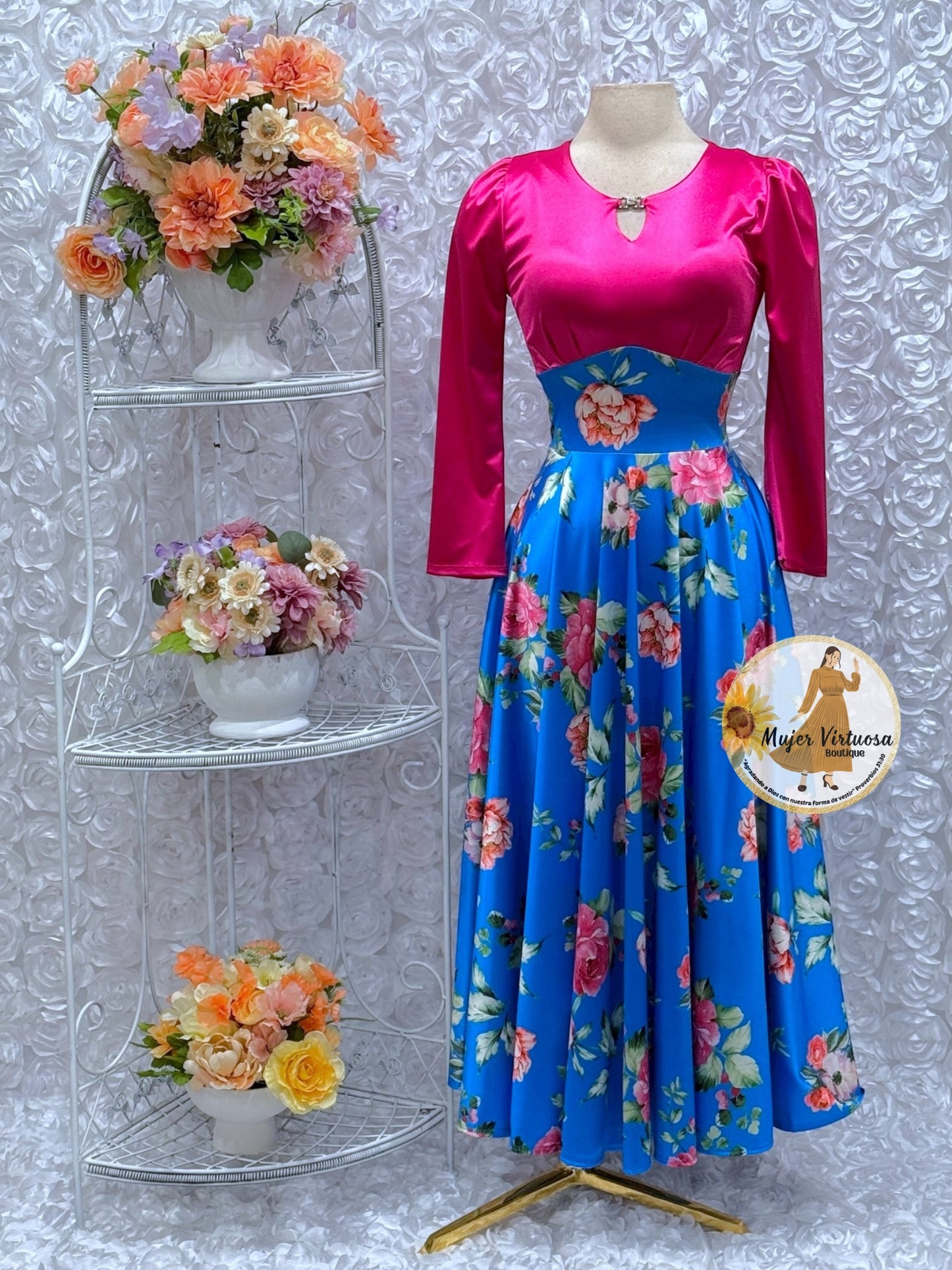 Heidi Fucsia/Blue Satin Dress