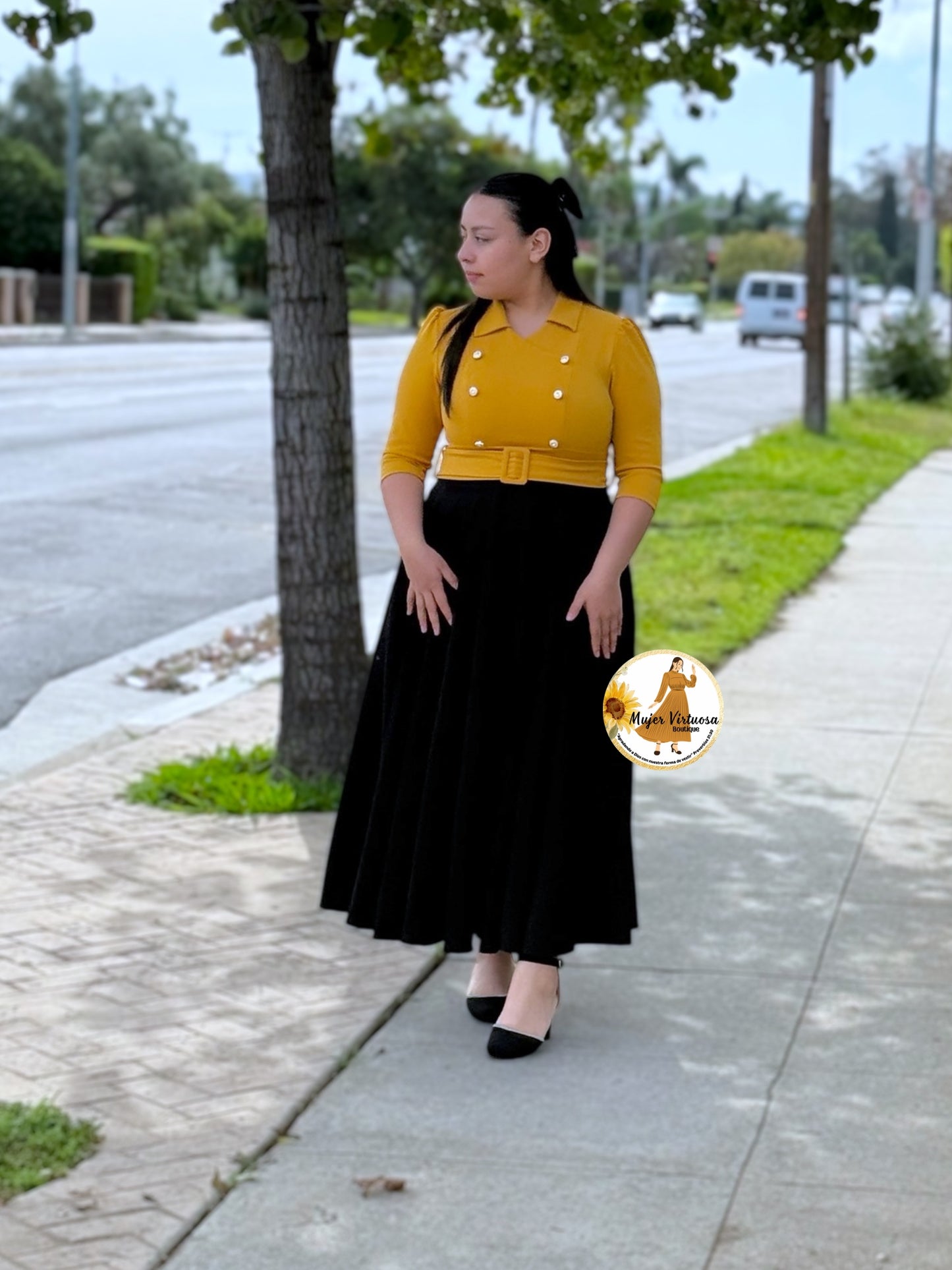 Frida Mustard & Black Dress