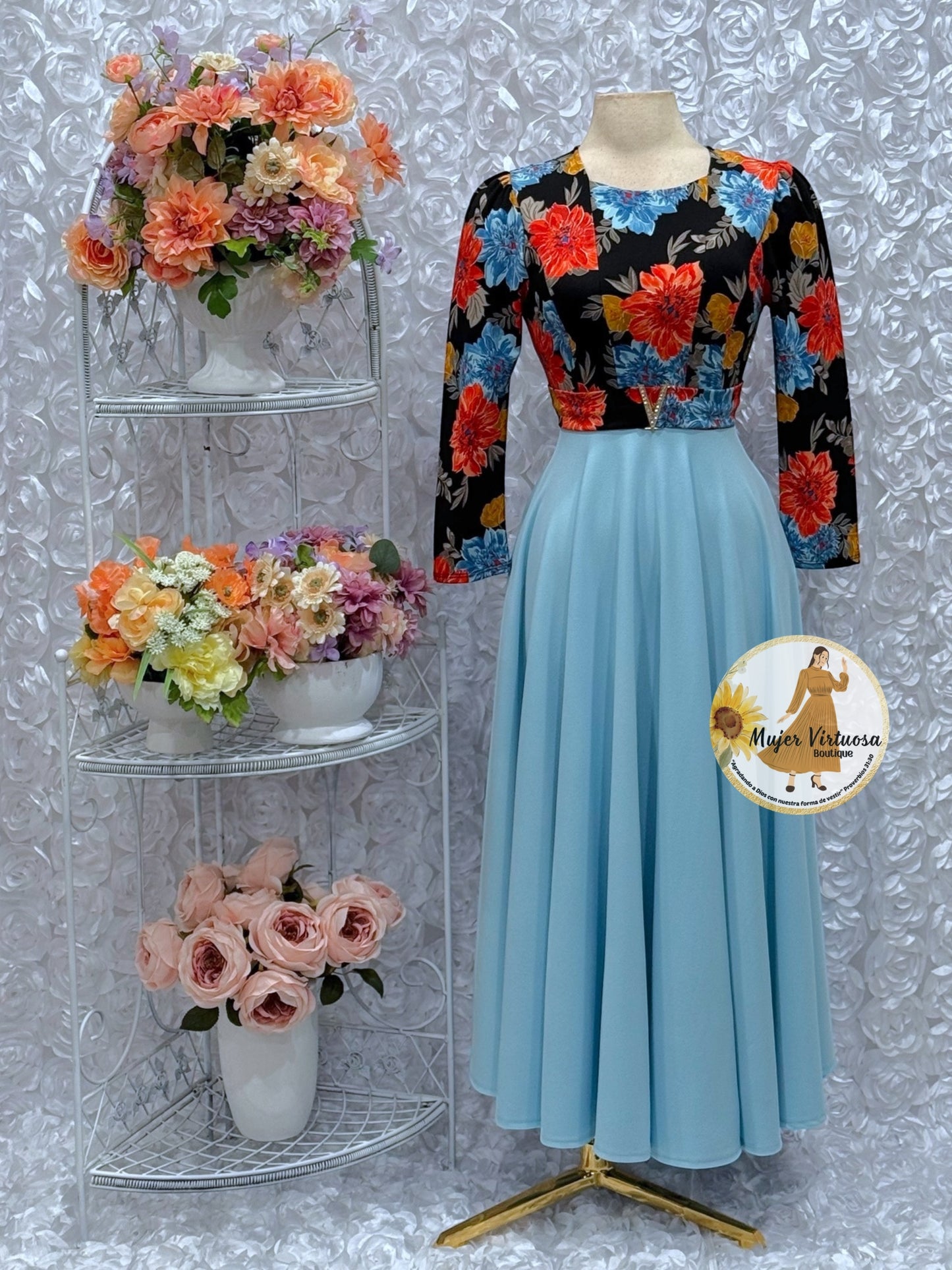 Nadia Black/Blue Floral Dress