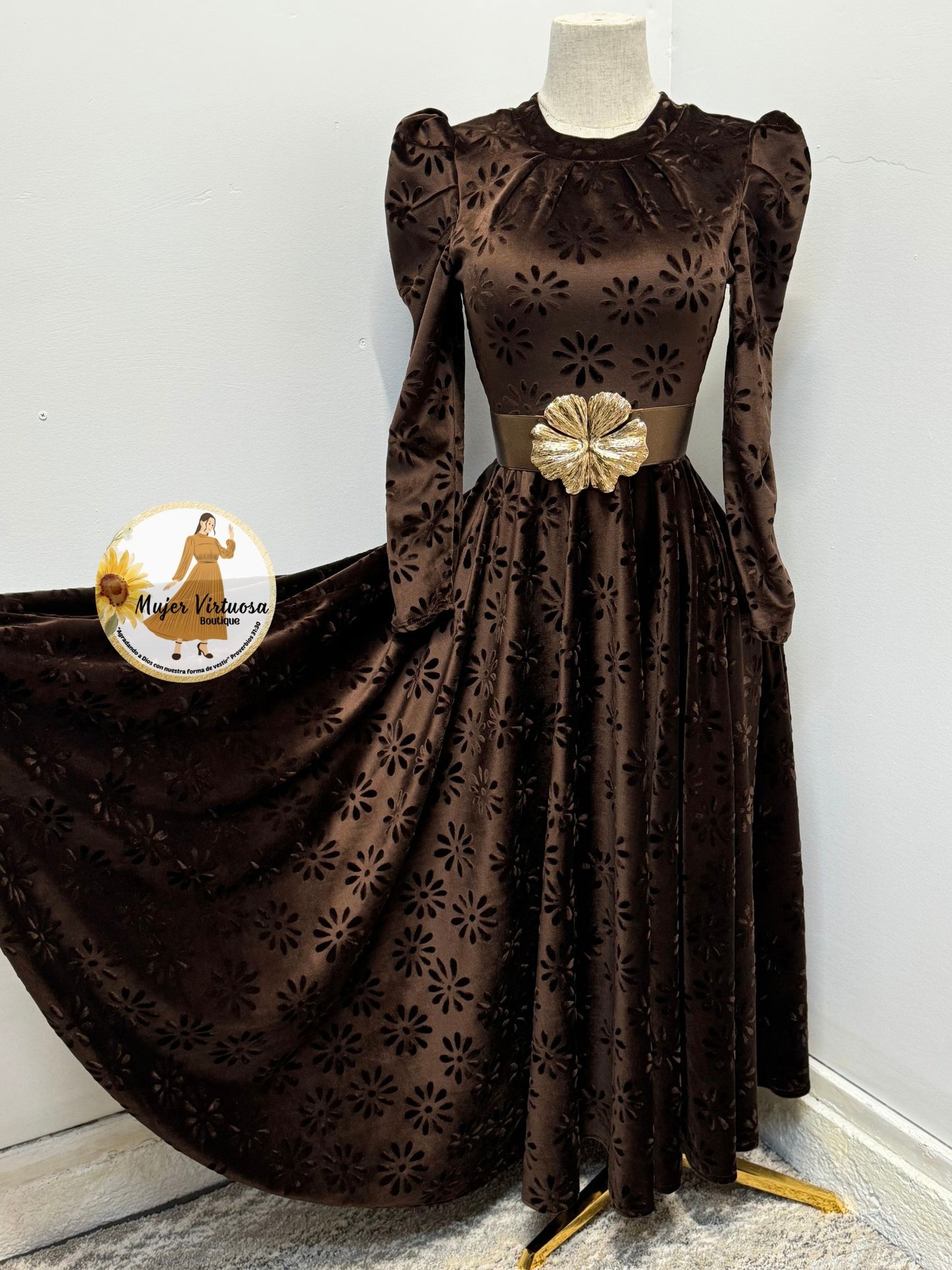 Eloisa Chocolate Floral Velvet Dress