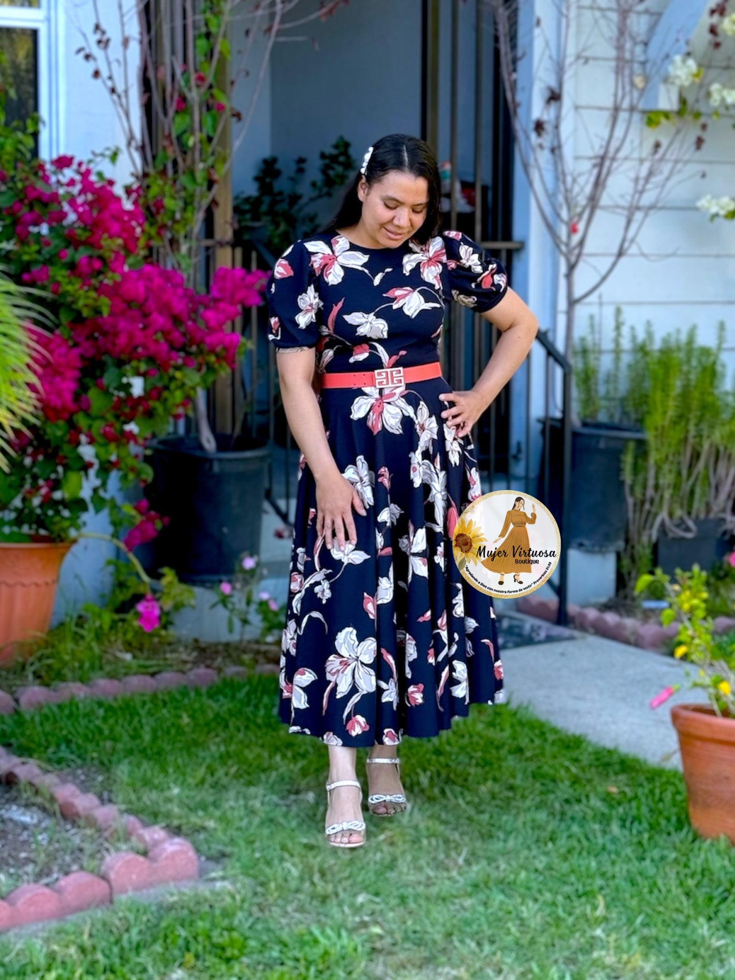 Vicky Navy Floral Midi Dress