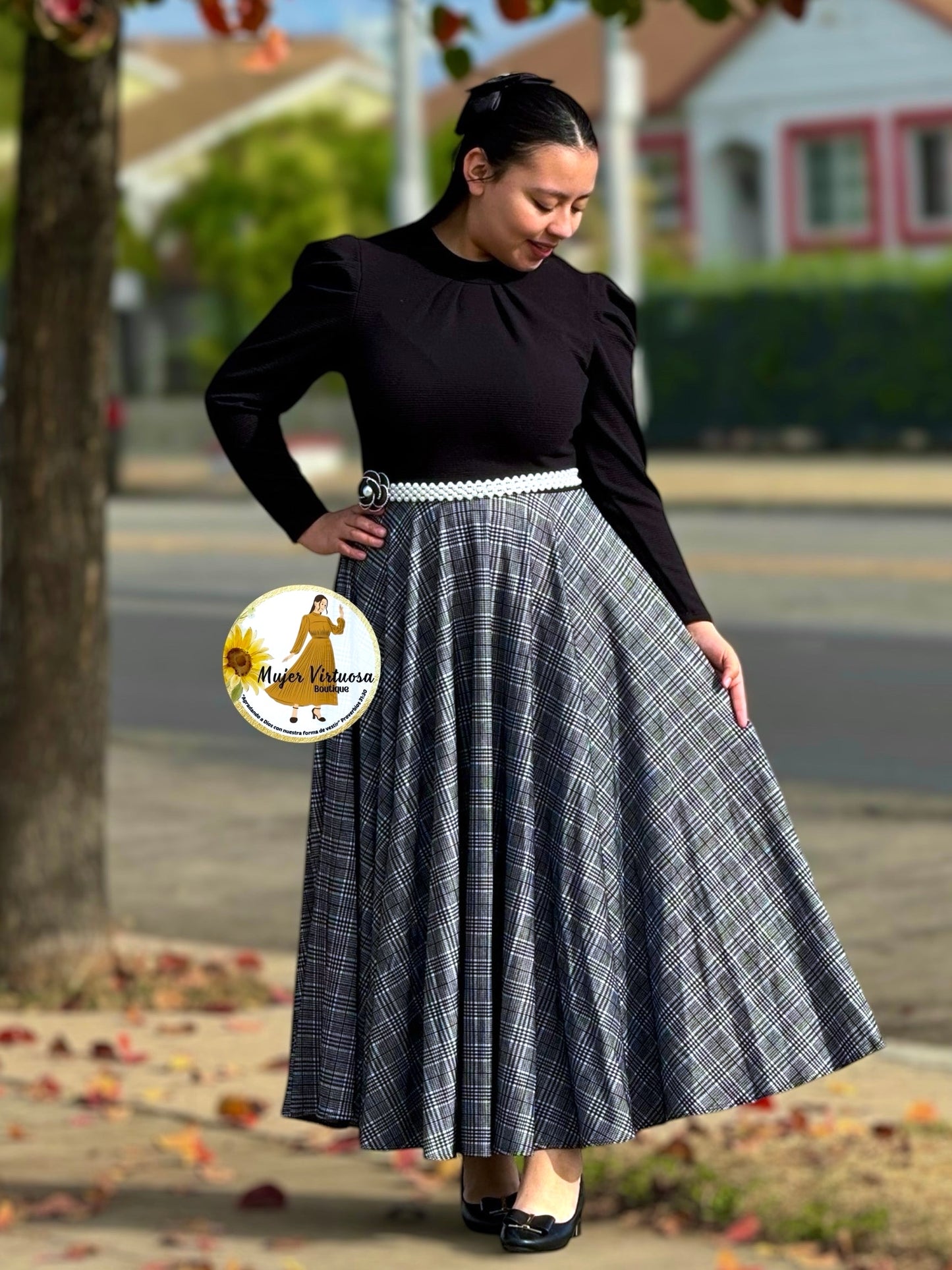 Eloisa Black & Plaid Dress