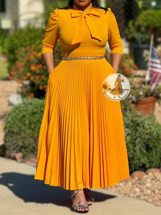 Melanie Mango Pleated Dress