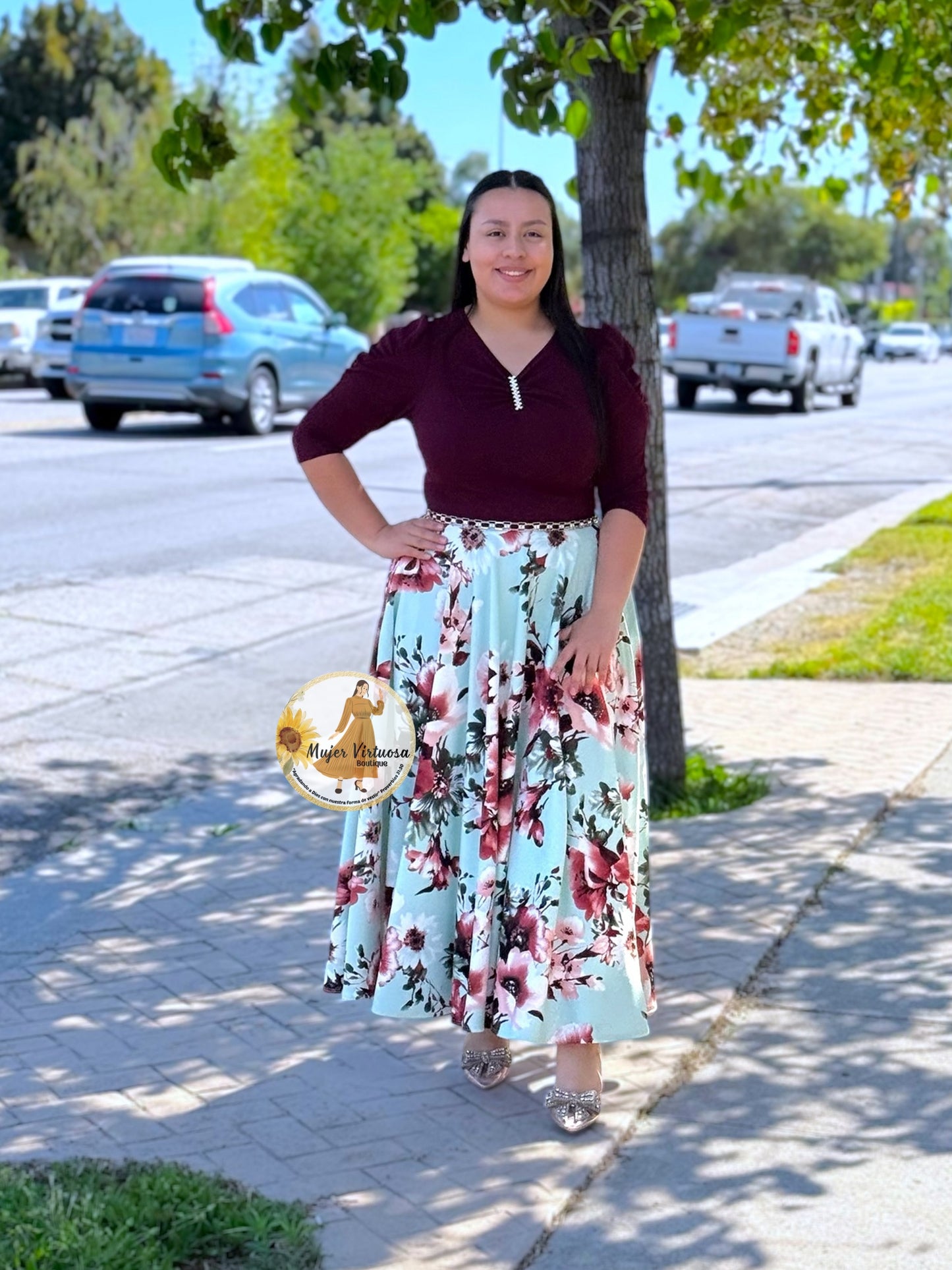 Lisa Burgundy & Sage Dress