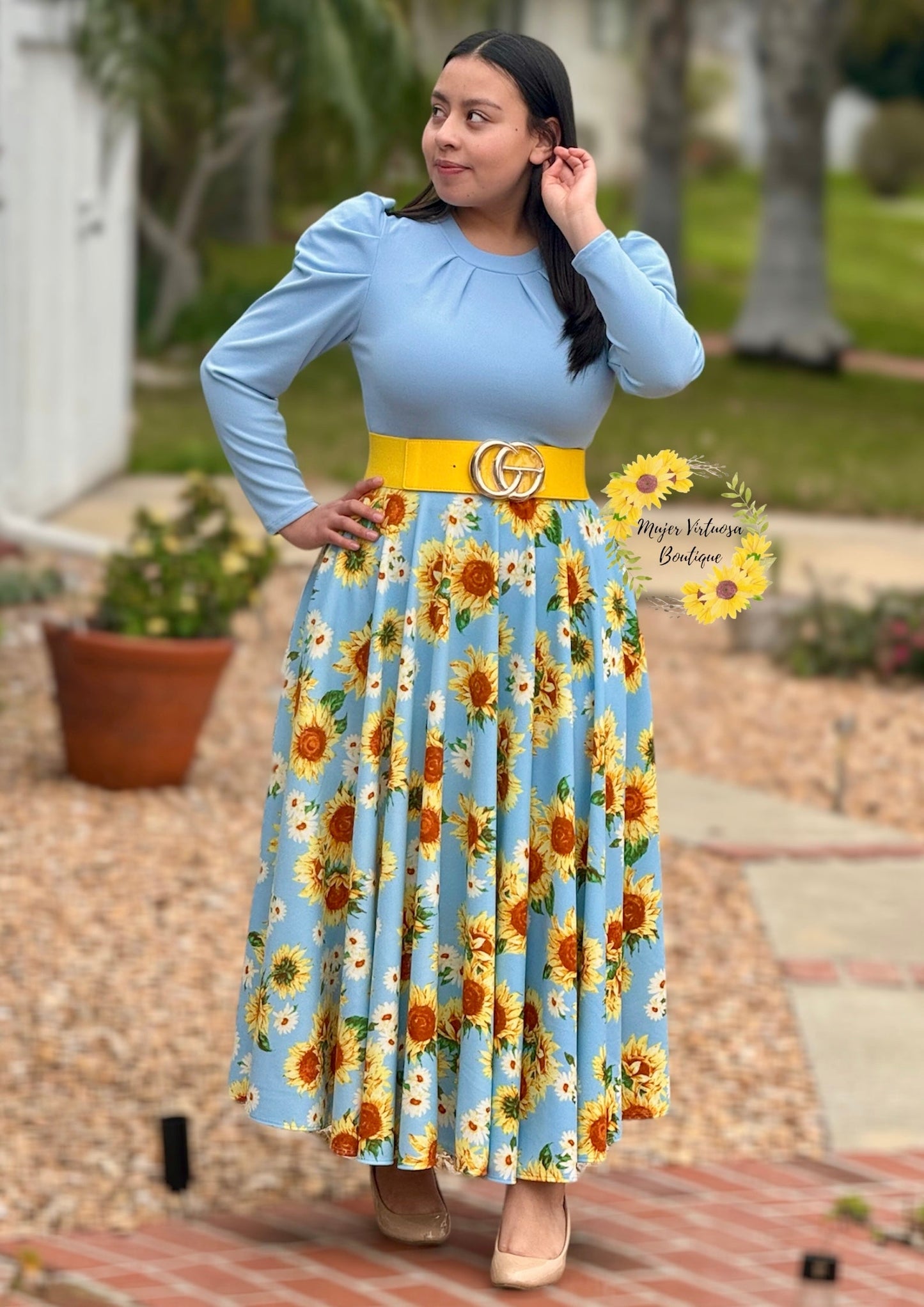 Eloisa Sky Blue Sunflower Dress