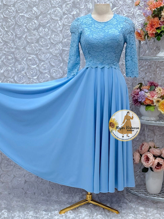 Lisa Sky Blue Lace Top Dress