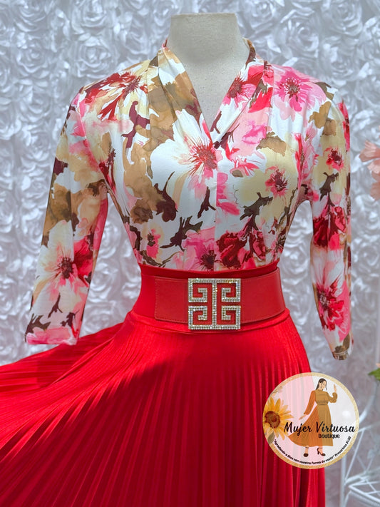 White/Red Floral Top
