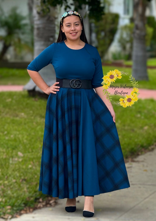 Andrea Teal Plaid Dress