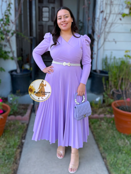 Yvette Lilac Pleated Dress