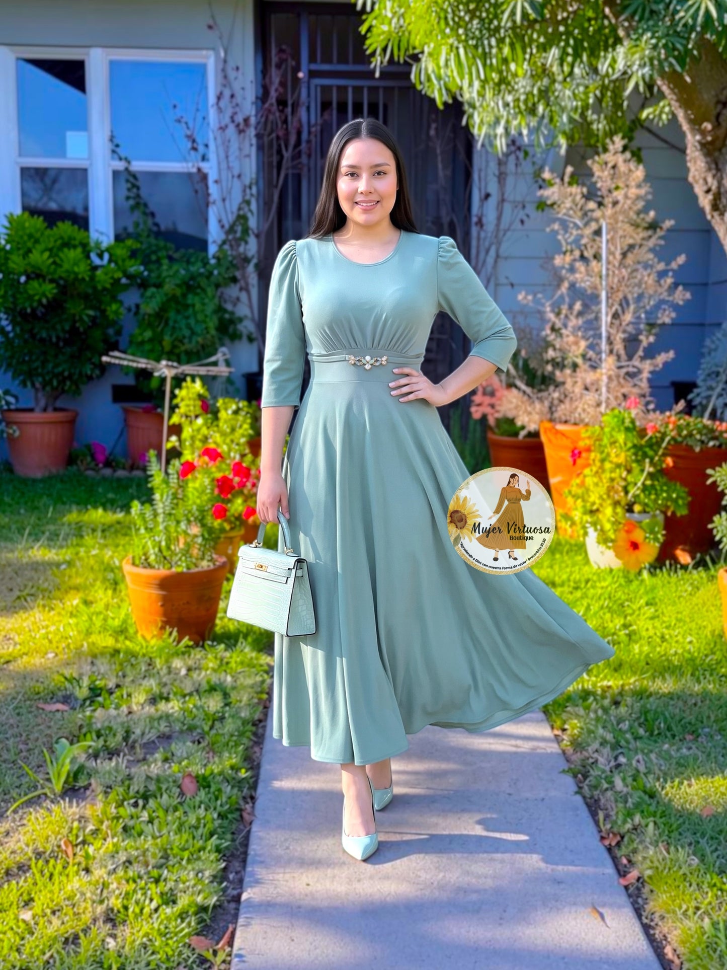Wendy Sage Green Belted Dress