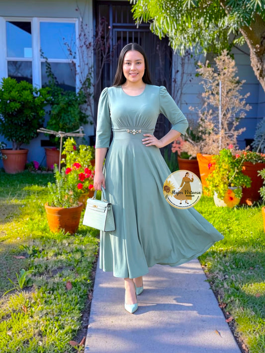 Wendy Sage Green Belted Dress