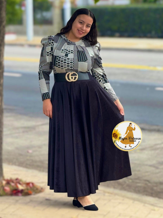 Eloisa Black & Grey Polka Dot Velvet Dress