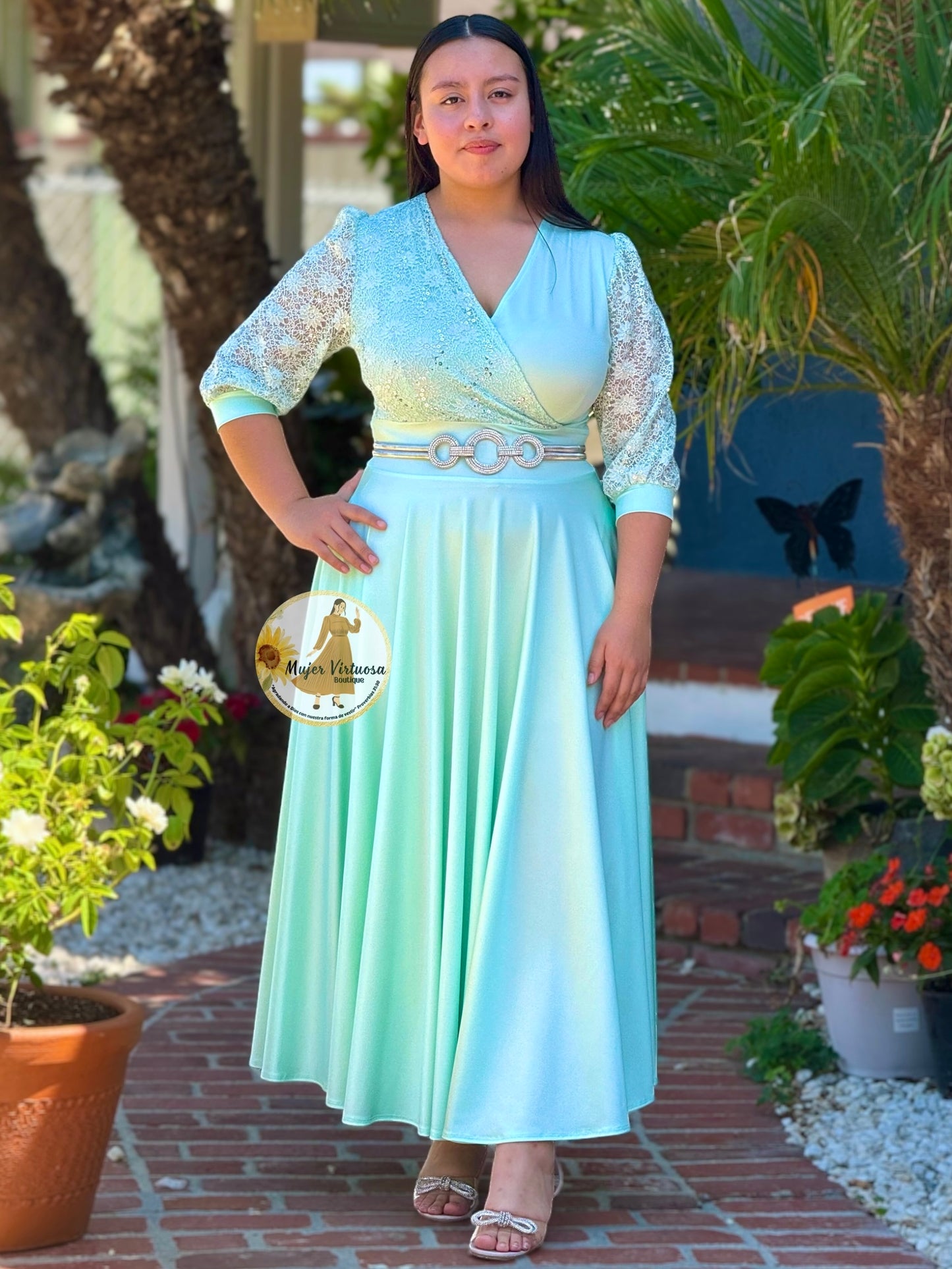 Charlotte Mint Green Satin Elegant Dress