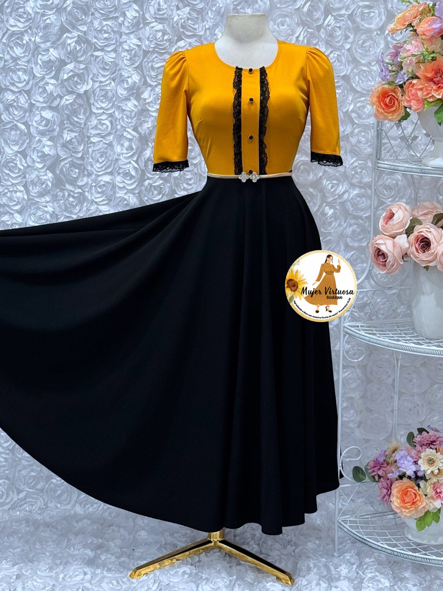 Eleanore Mustard/Black Dress