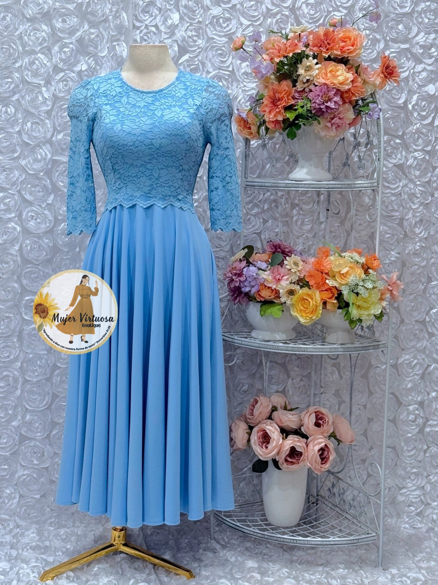 Lisa Sky Blue Lace Top Dress