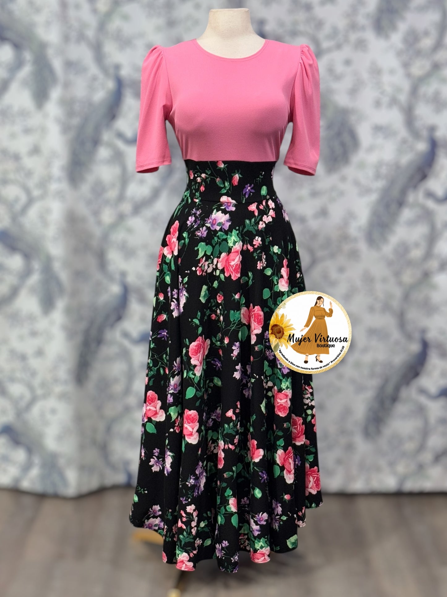 Eliana Pink & Black Floral Dress