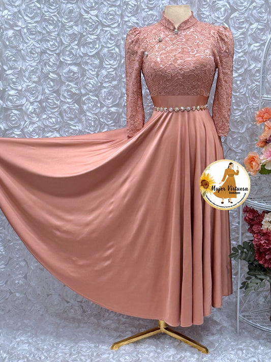 Ivana Dusty Rose Lace Dress