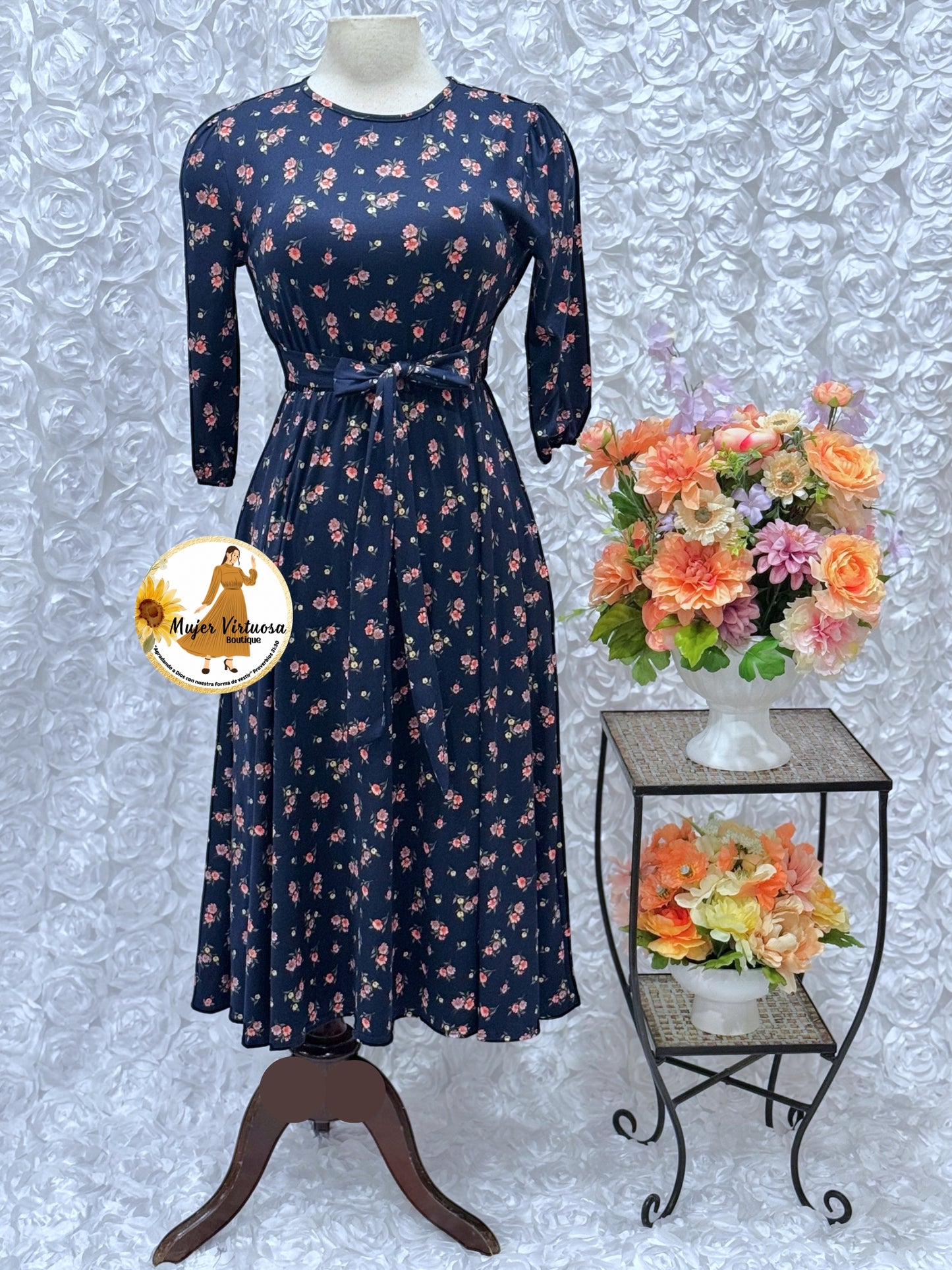 Adele Navy Floral Midi Dress