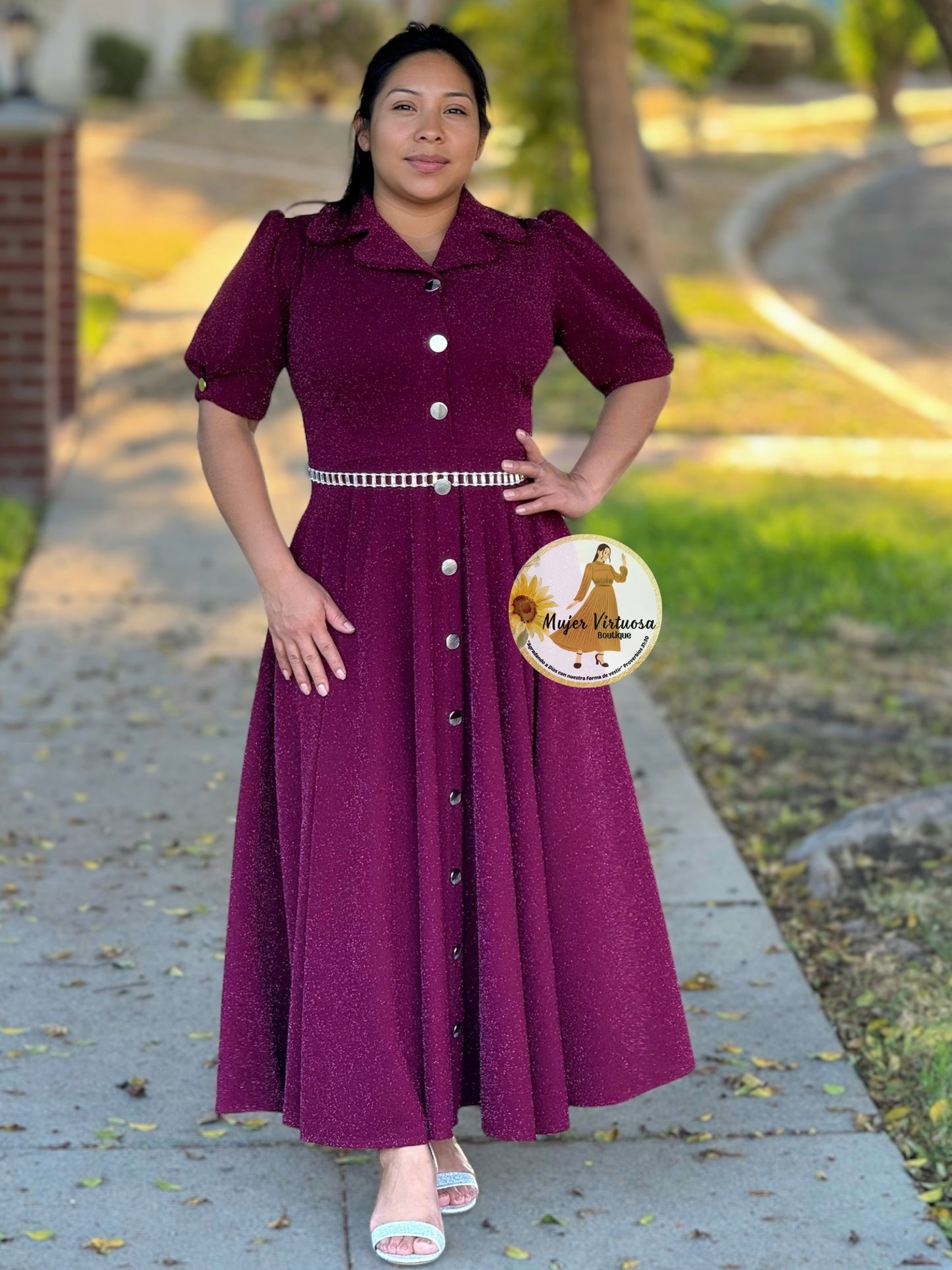 Jimena Burgundy Metallic Sparkly Dress