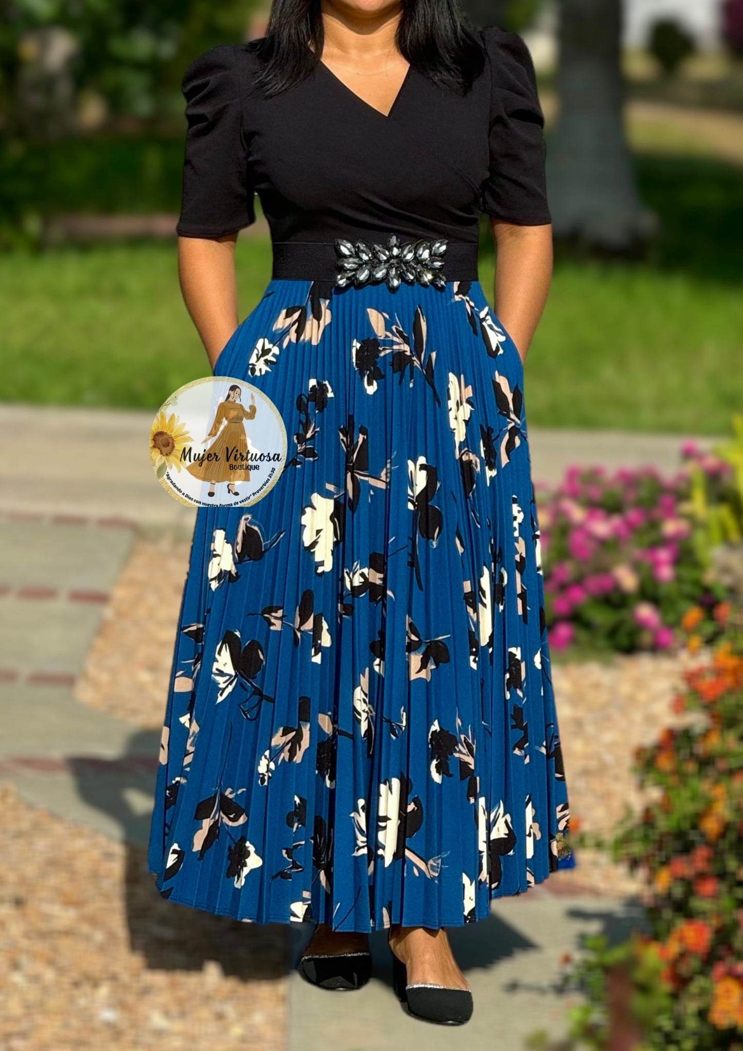Jessica Black & Teal Floral Dress