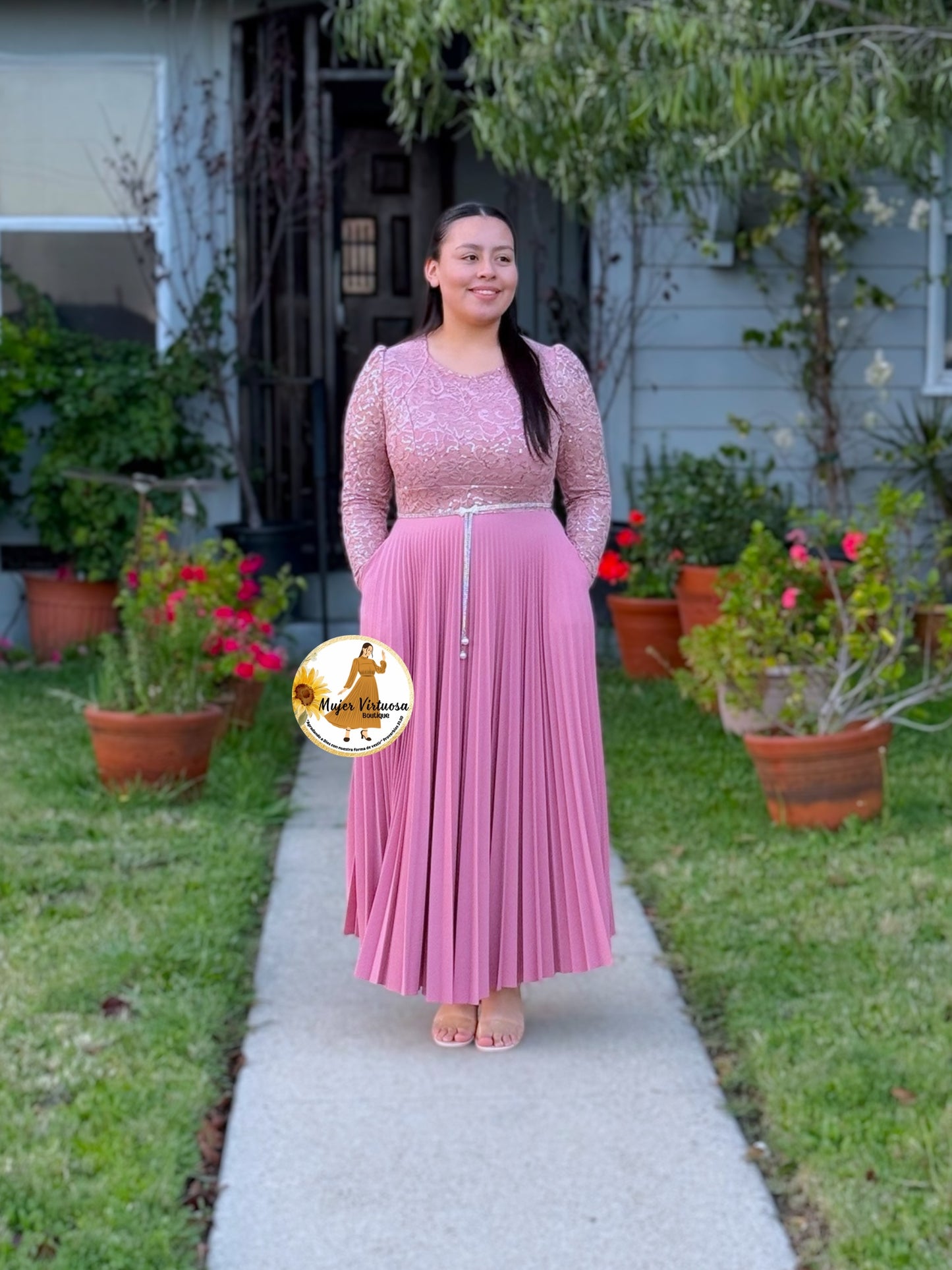 Arely Pink Pleated Dress