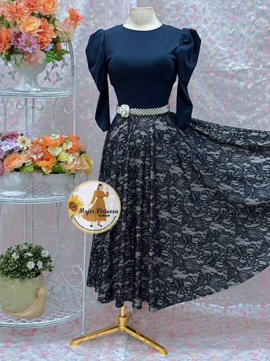 Navy Lace Midi Dress