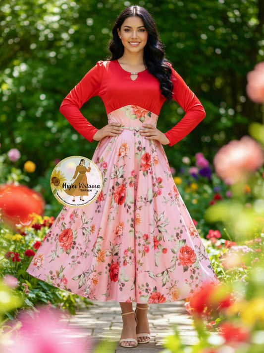 Heidi Red/Salmon Satin Dress