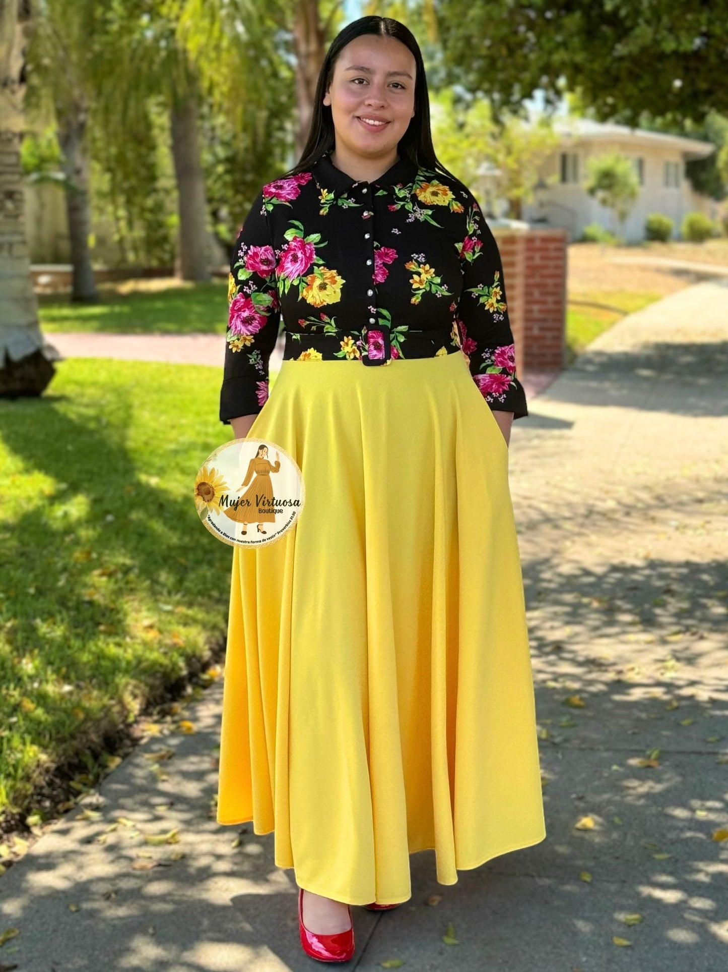 Hadassah Yellow Belted Floral Dress