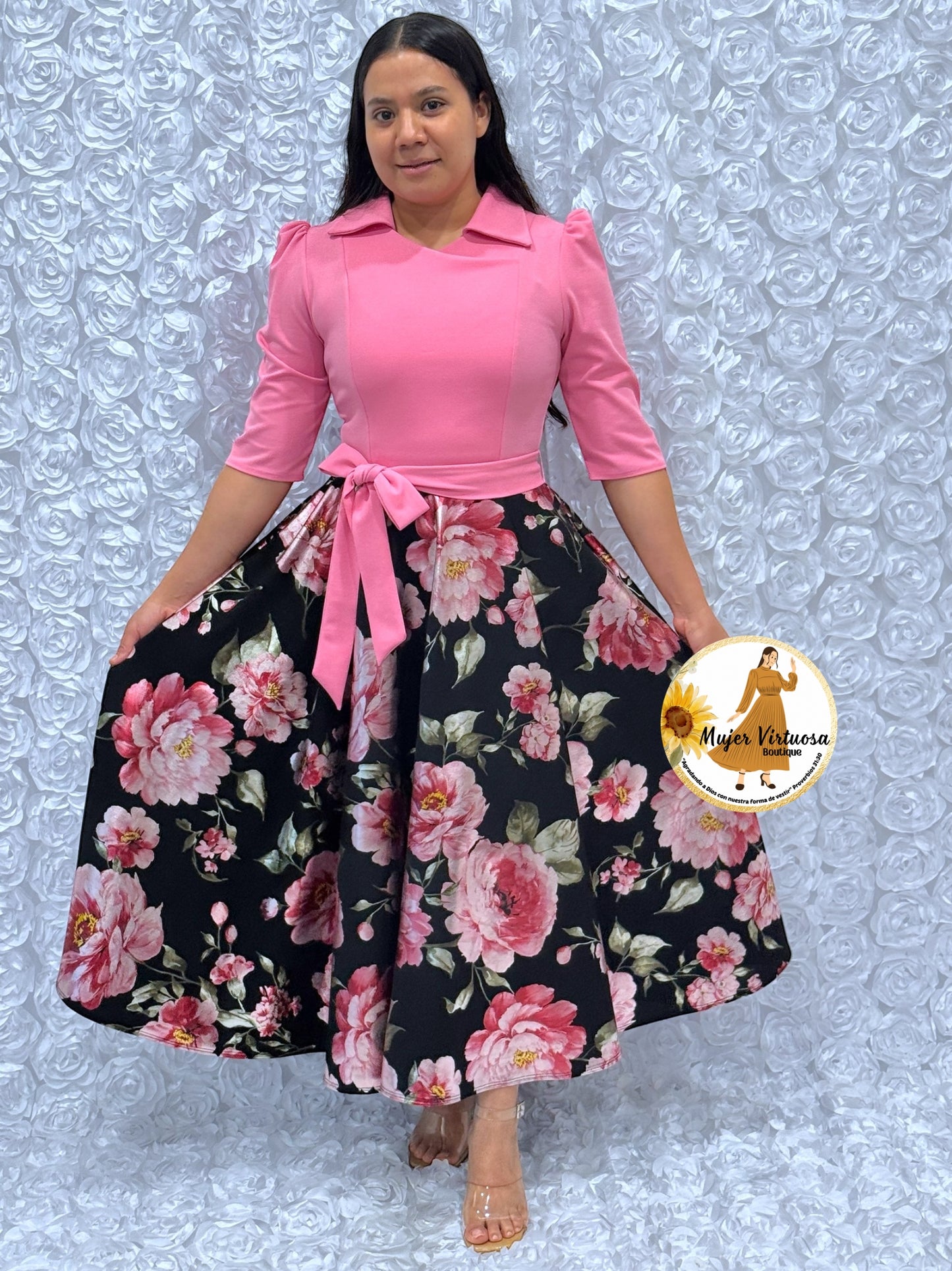 Pink/Black Foil Floral Dress