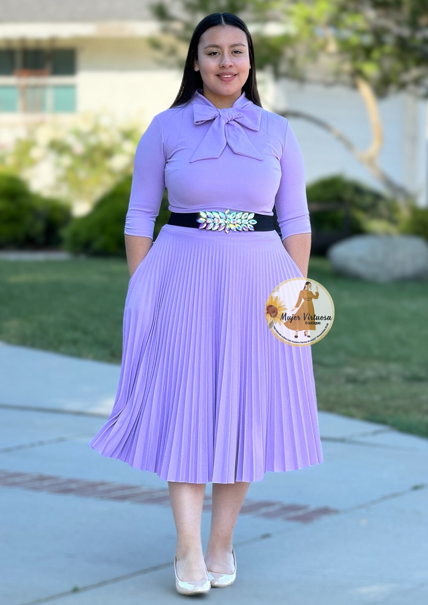 Lilac Pleated Midi Skirt