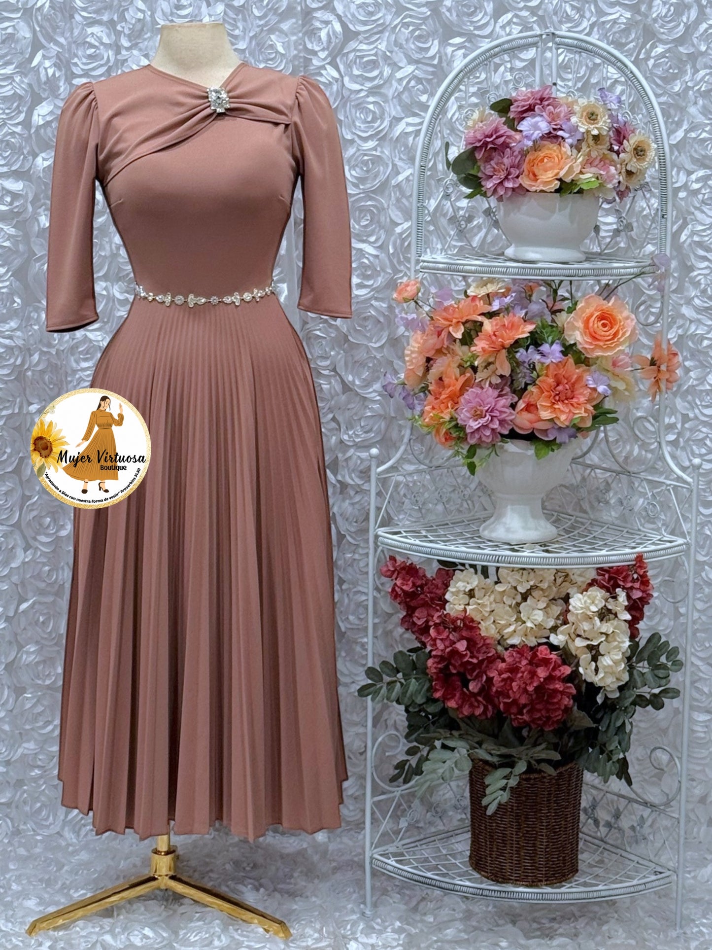 Rosalie Dusty Rose Pleated Dress