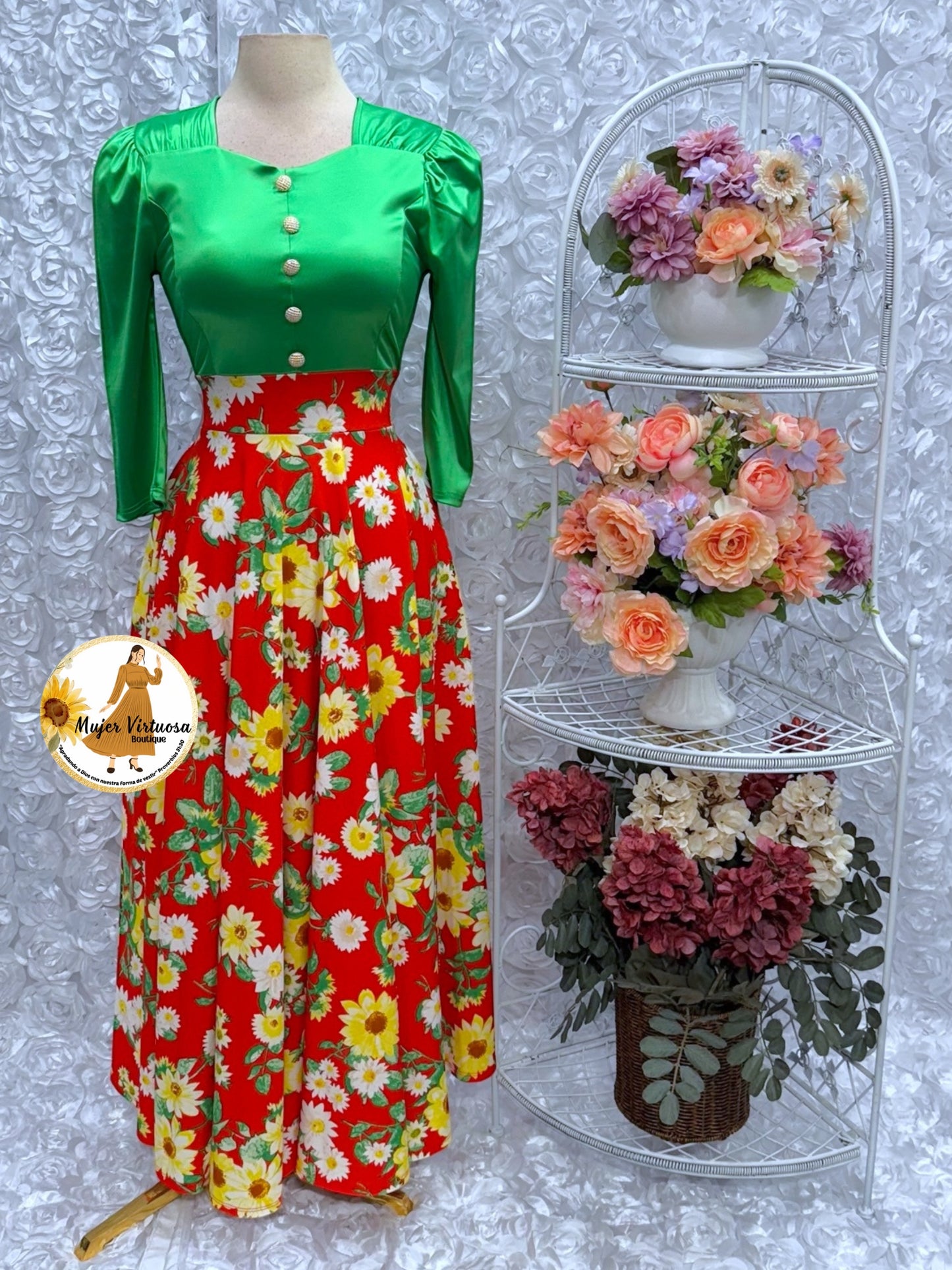 Green & Red Floral Dress