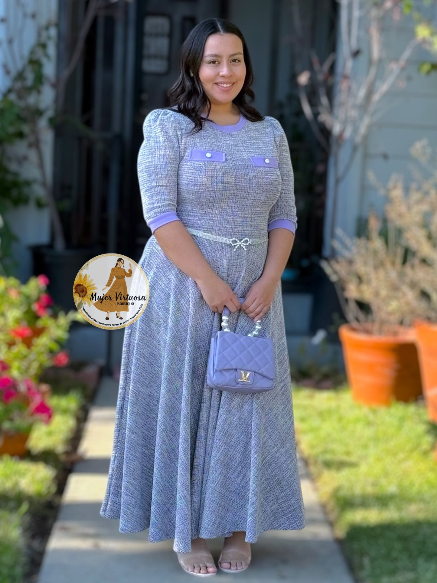 Lilac & Grey Tweed Dress